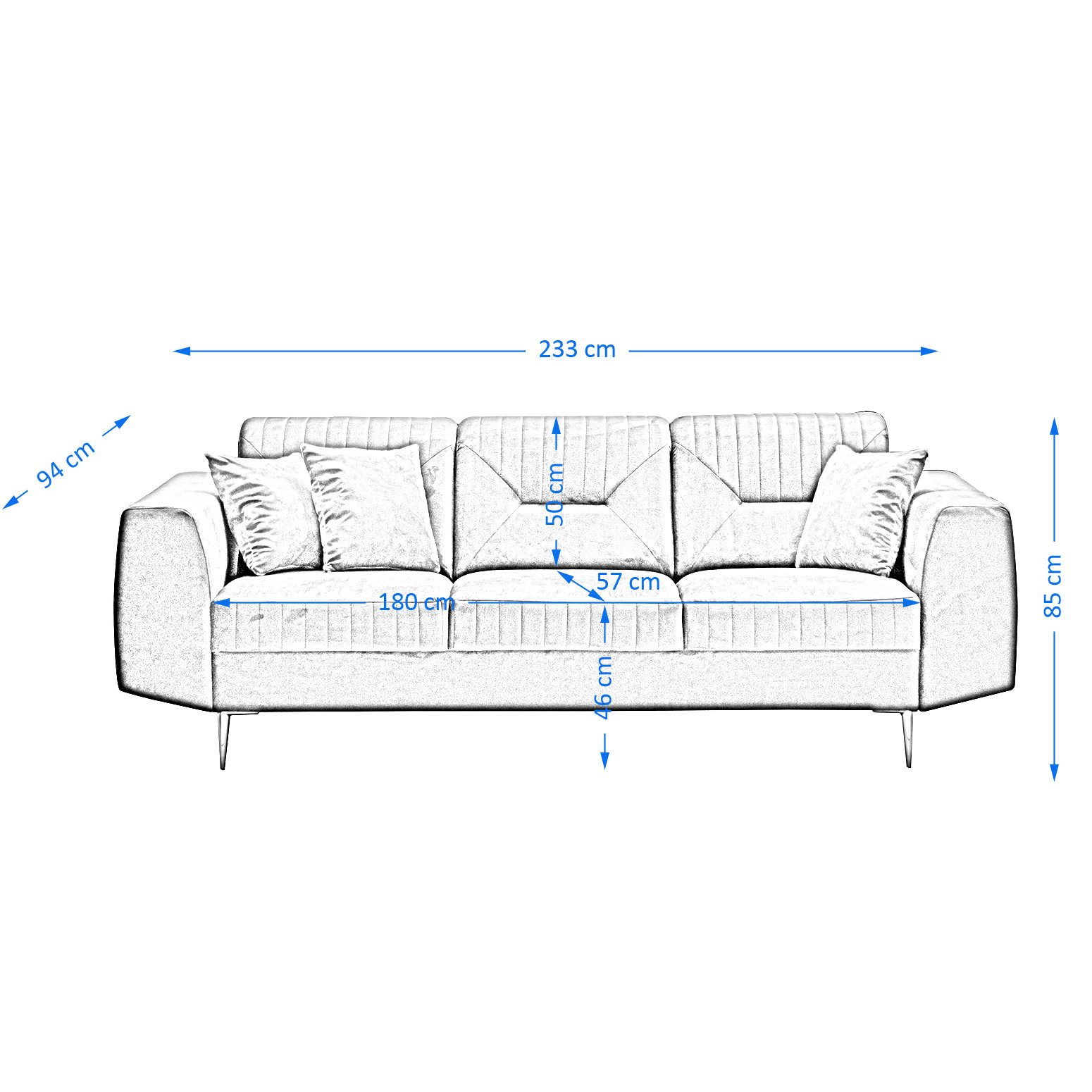 Beautysofa Polstergarnitur im modernen Stil auf hohen Metallbeinen VENEZIA, (Sessel + 2-Sitzer Sofa + 3-Sitzer Sofa im modernes Design), mit Metallbeine, Couchg – Bild 5 von 5