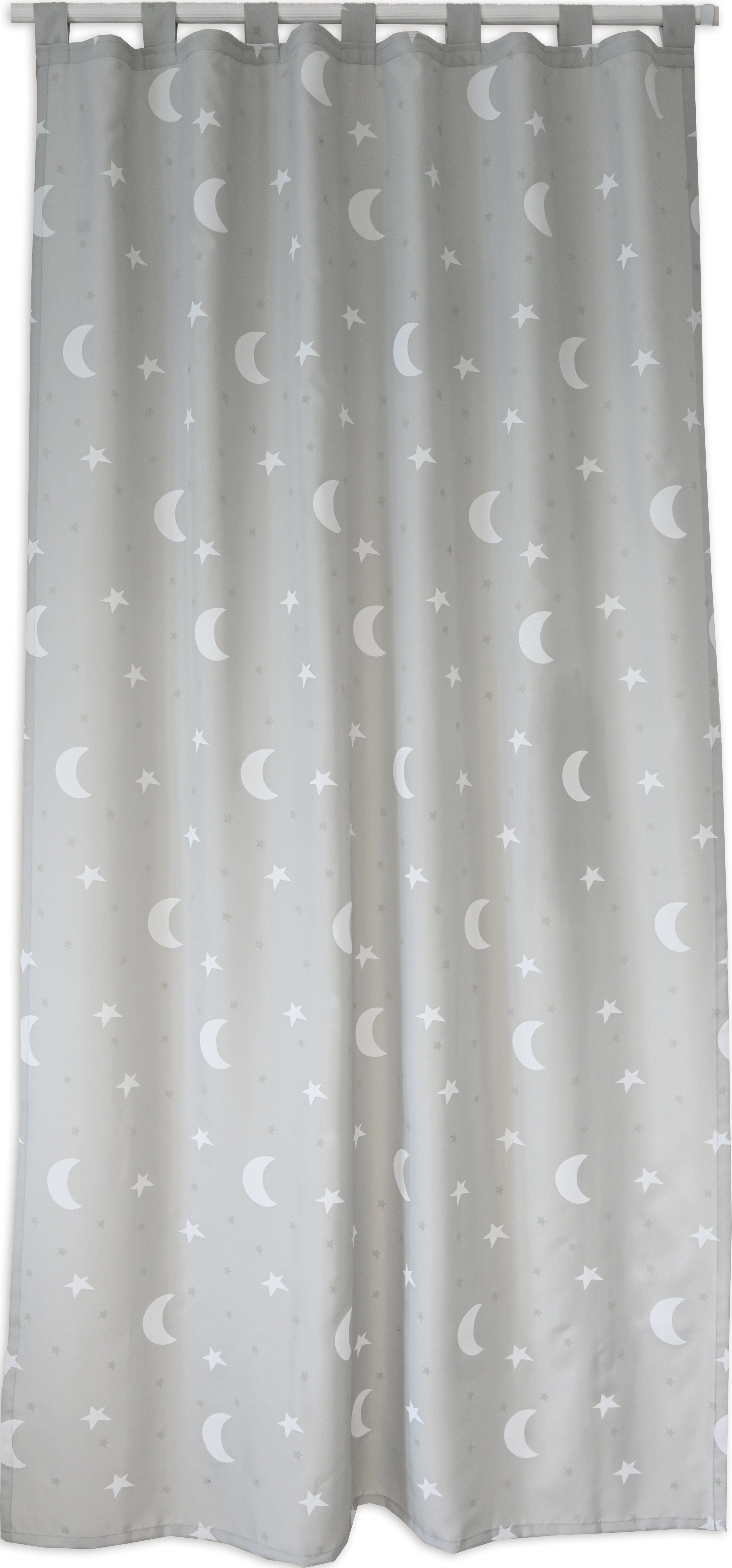 EXPERIENCE Vorhang Schlaufenschal Seitenschal Schlaufenvorhang 2488 140x245 cm Grau mit 7 Schlaufen Mond Sterne (1 St), Schlaufen, blickdicht, Dekostoff, Leuchtet im Dunkeln