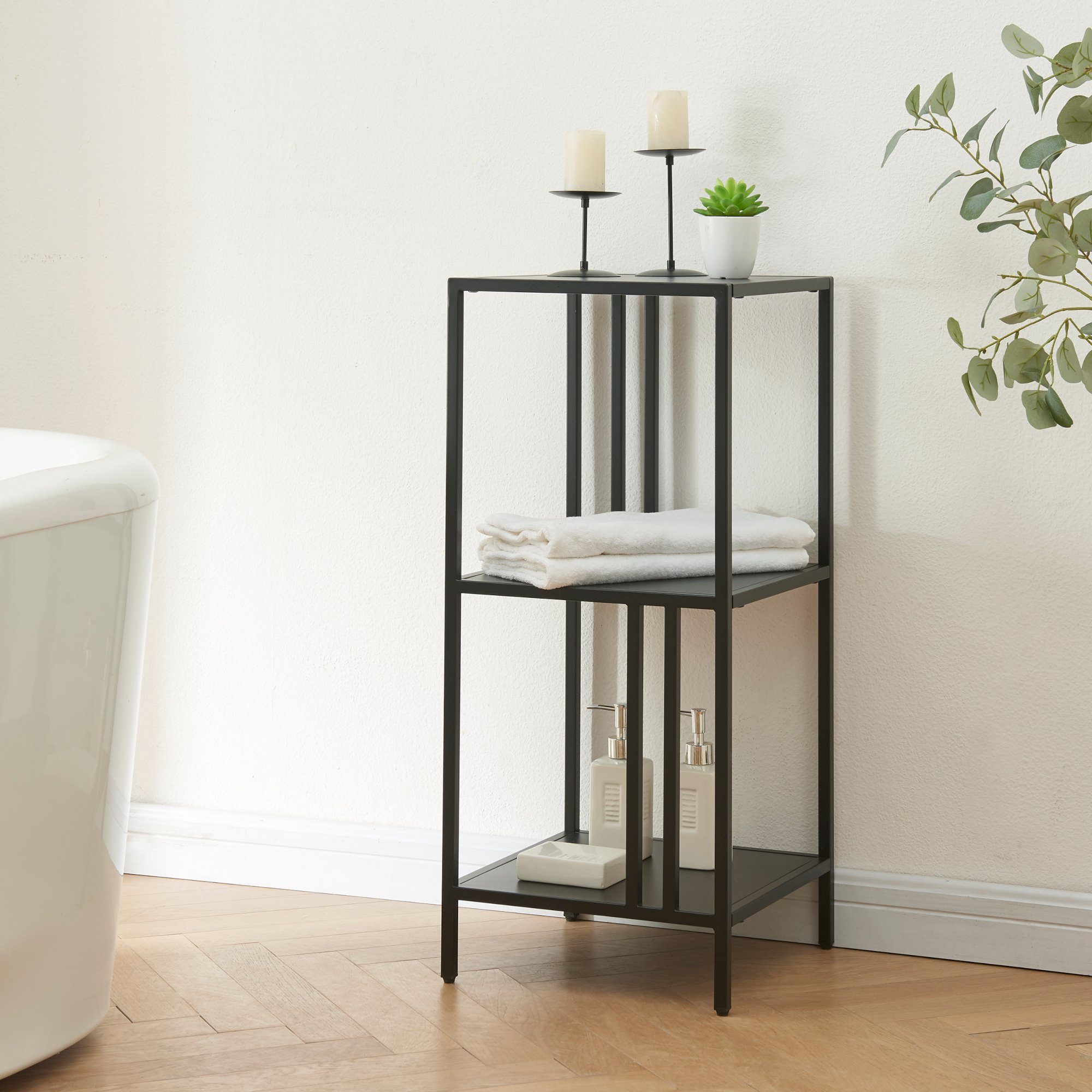 en.casa Standregal, »Kumlinge« mit drei Ablagen Stahl 80x35x35cm Schwarz günstig online kaufen