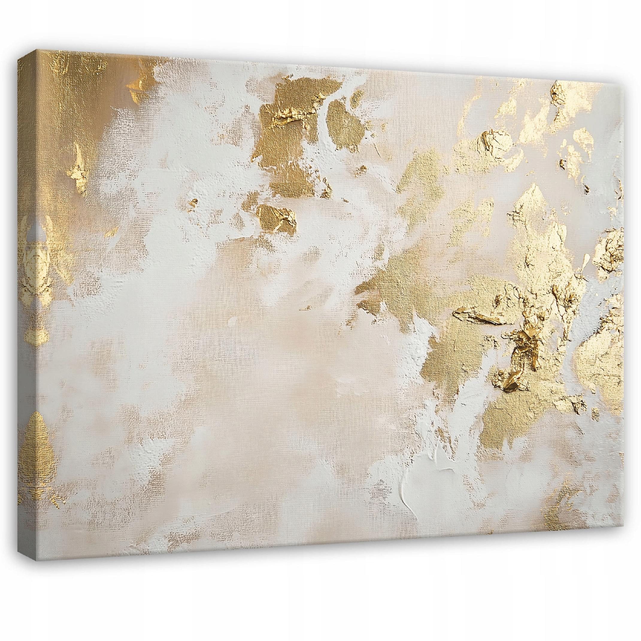 Wallarena Leinwandbild Abstraktion in Weiß und Gold im Marmordesign für Wohnzimmer, Abstraktion (1 St), mit Holzrahmen Wandfertig montiert …