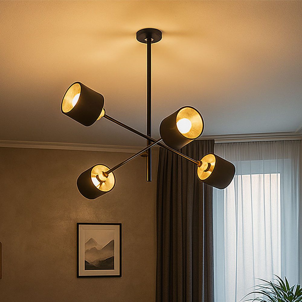 WOFI Deckenleuchte, Leuchtmittel nicht inklusive, Pendelleuchte Hängelampe Deckenlampe Metall Stoff 4 Flammig