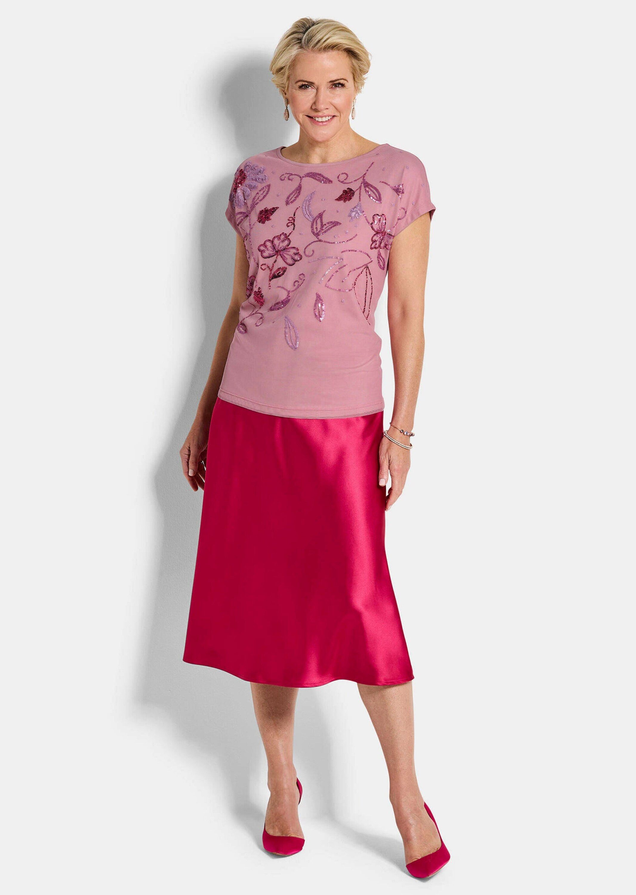GOLDNER T-Shirt Blusenshirt mit Pailletten Glanzshirt mit U-Boot-Ausschnitt und ohne Arm