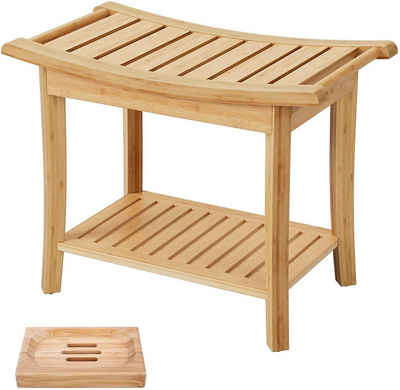 HOMECHO Dusch- und Badhocker, belastbar bis 150 kg, Sitzhocker Sitzbank Bambus