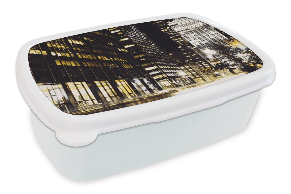 MuchoWow Lunchbox New York Nacht, Mädchen Jungs Lampe Brotdose, - für Brotbox (2-tlg), weiß Erwachsene, und für und Kunststoff, Kinder 