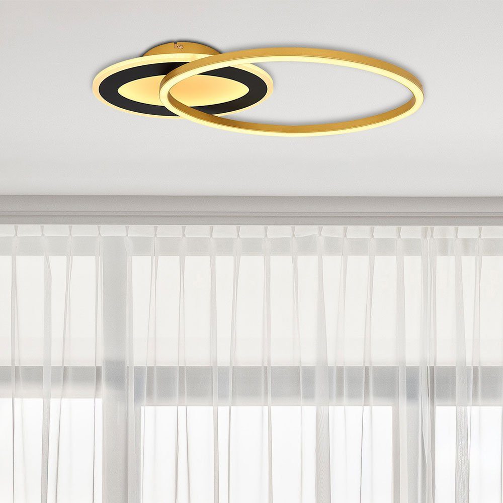 LED Deckenleuchte, Globo Deckenleuchte schwarz Ringform verbaut, Warmweiß, LED-Leuchtmittel fest Design Deckenlampe Wohnzimmerlampe gold