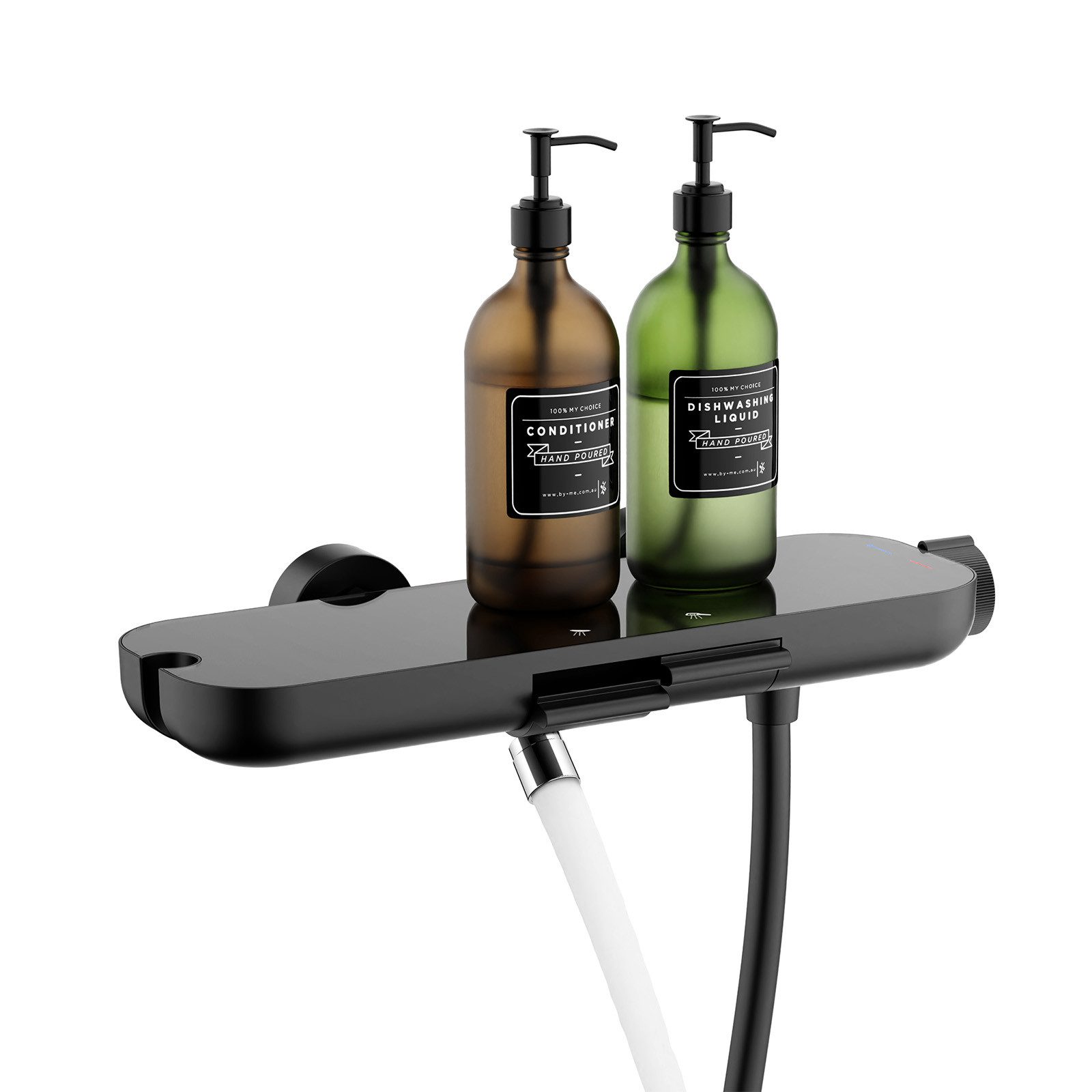 HOMELODY Wannenarmatur Duscharmatur Schwarz mit Ablage – Wandarmatur für Dusche & Badewanne (Set) 370 × 120 mm Glasablage,schwenkbarer Auslauf,Standard G 1/2 Anschluss