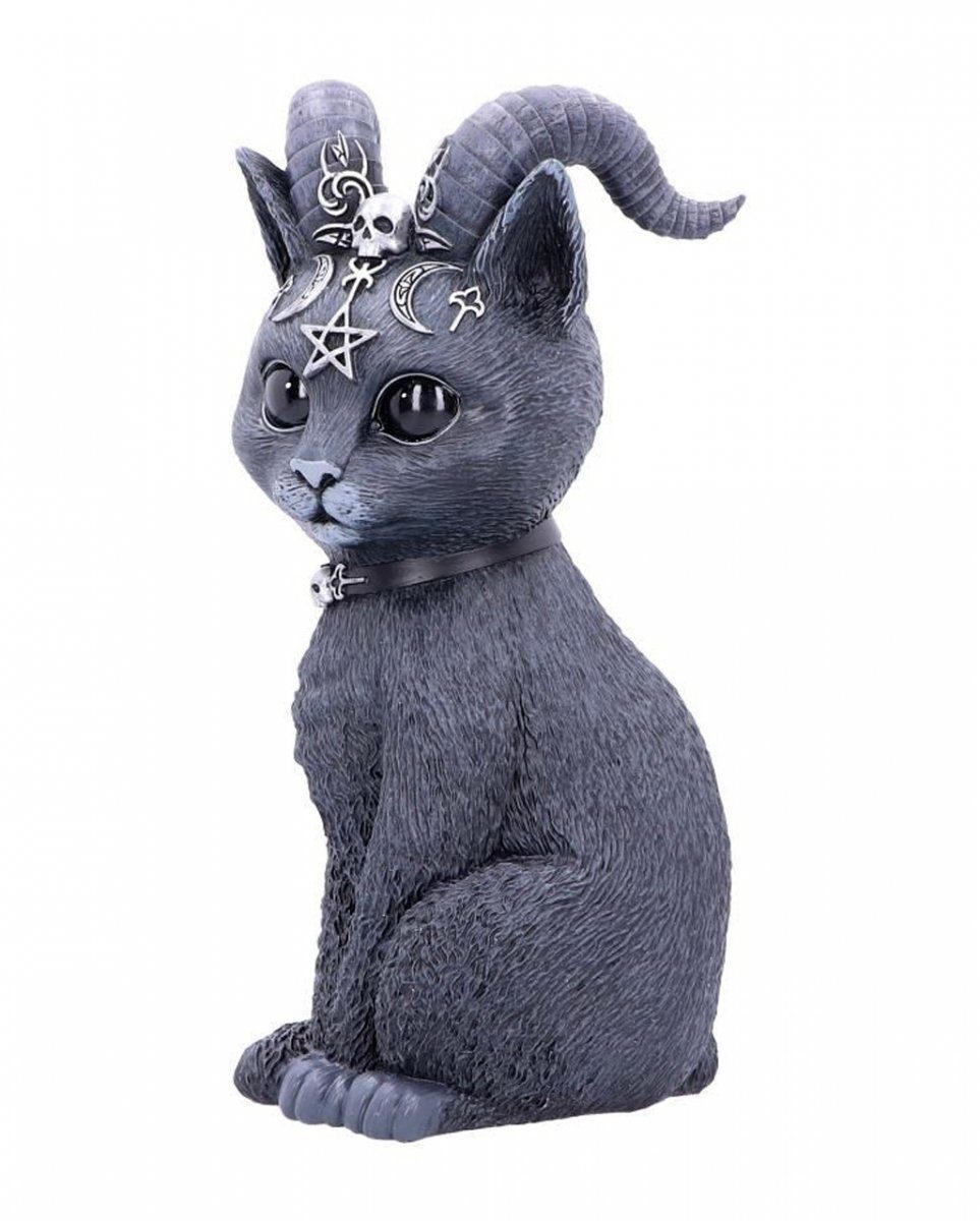 Horror-Shop Dekofigur Geheimnisvolle Katzenfigur mit Ziegenhörner als Go