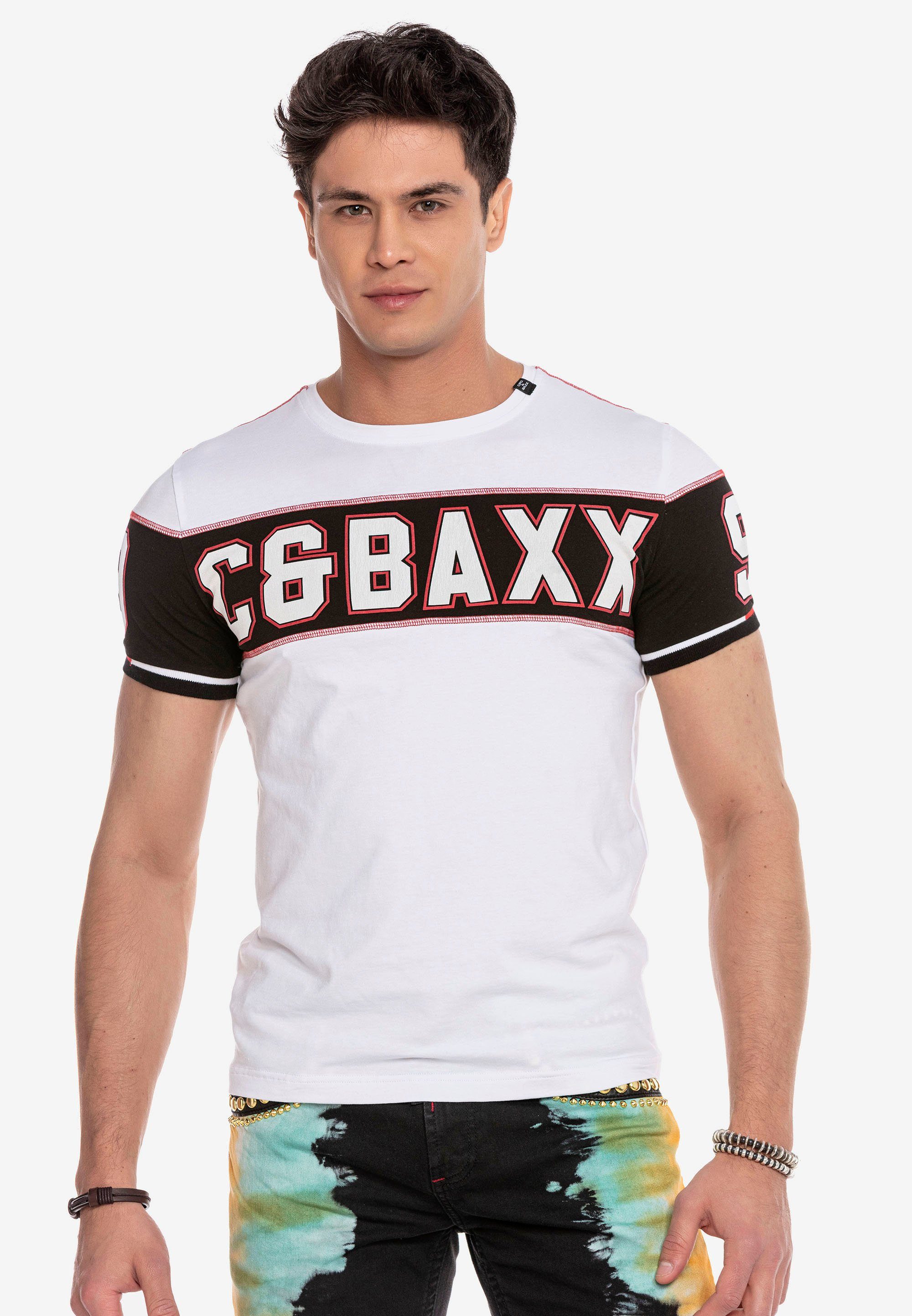 T-Shirt weiß & Print mit Baxx Cipo auffälligem