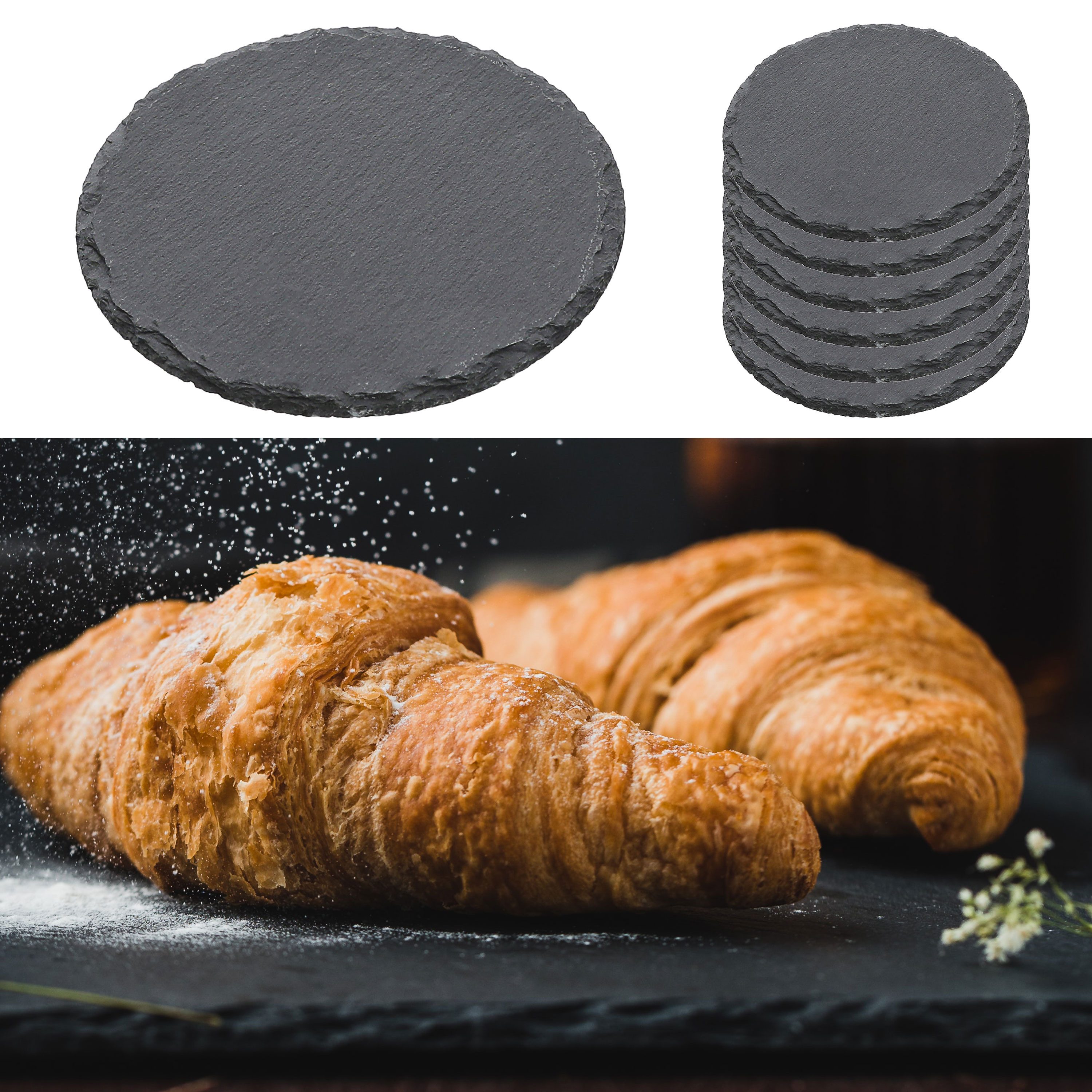 CEPEWA Servierplatte Schieferplatte 6er Set Ø15cm rund Filzschoner Servierplatte, (6-tlg) – Bild 4 von 5