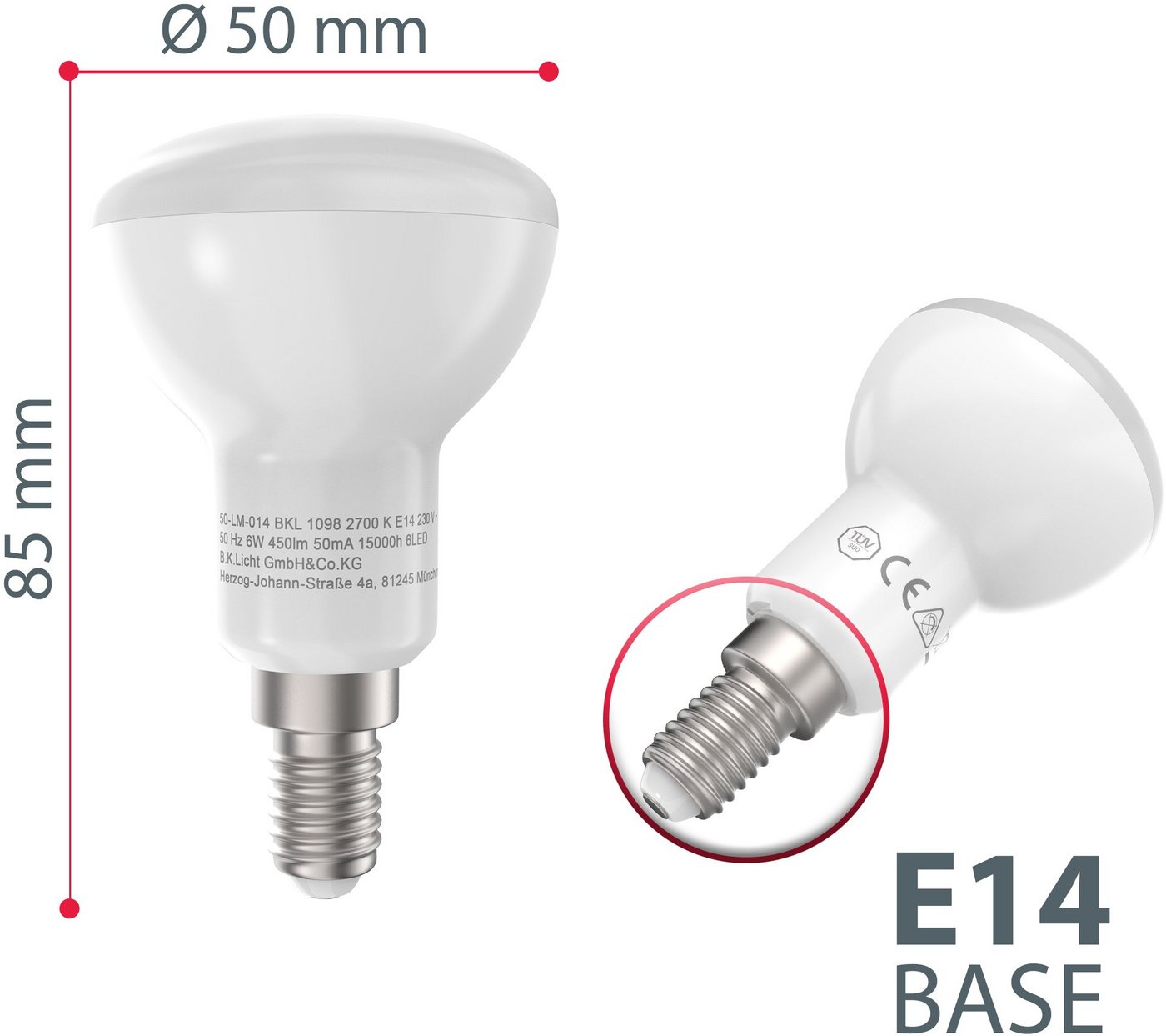 B.K.Licht LED-Leuchtmittel, E14, 5 Stück, Warmweiß, LED-Lampe Glühbirne 6 Watt 450 Lumen 2.700 Kelvin Energiesparlampe-kaufen