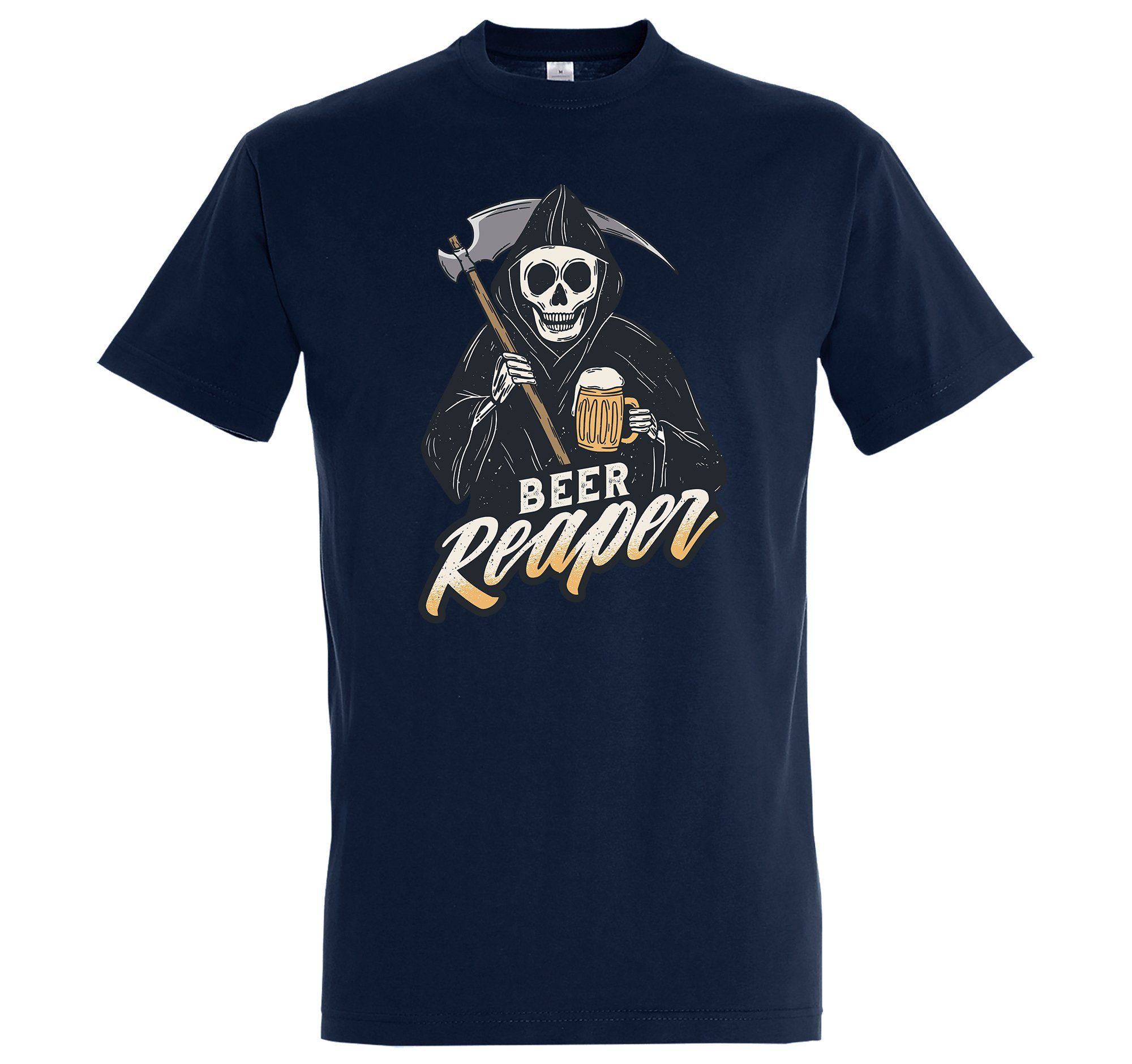 Herren lustigem Designz Youth mit Frontprint Reaper Navyblau T-Shirt Shirt Bier