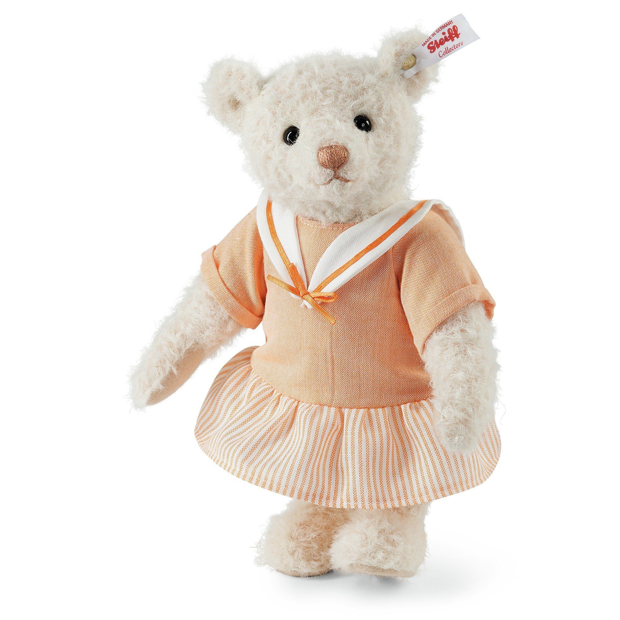 Steiff Dekofigur Teddybär Edith 24 Steiffbär Kleid orange mit weiß cm 0150239