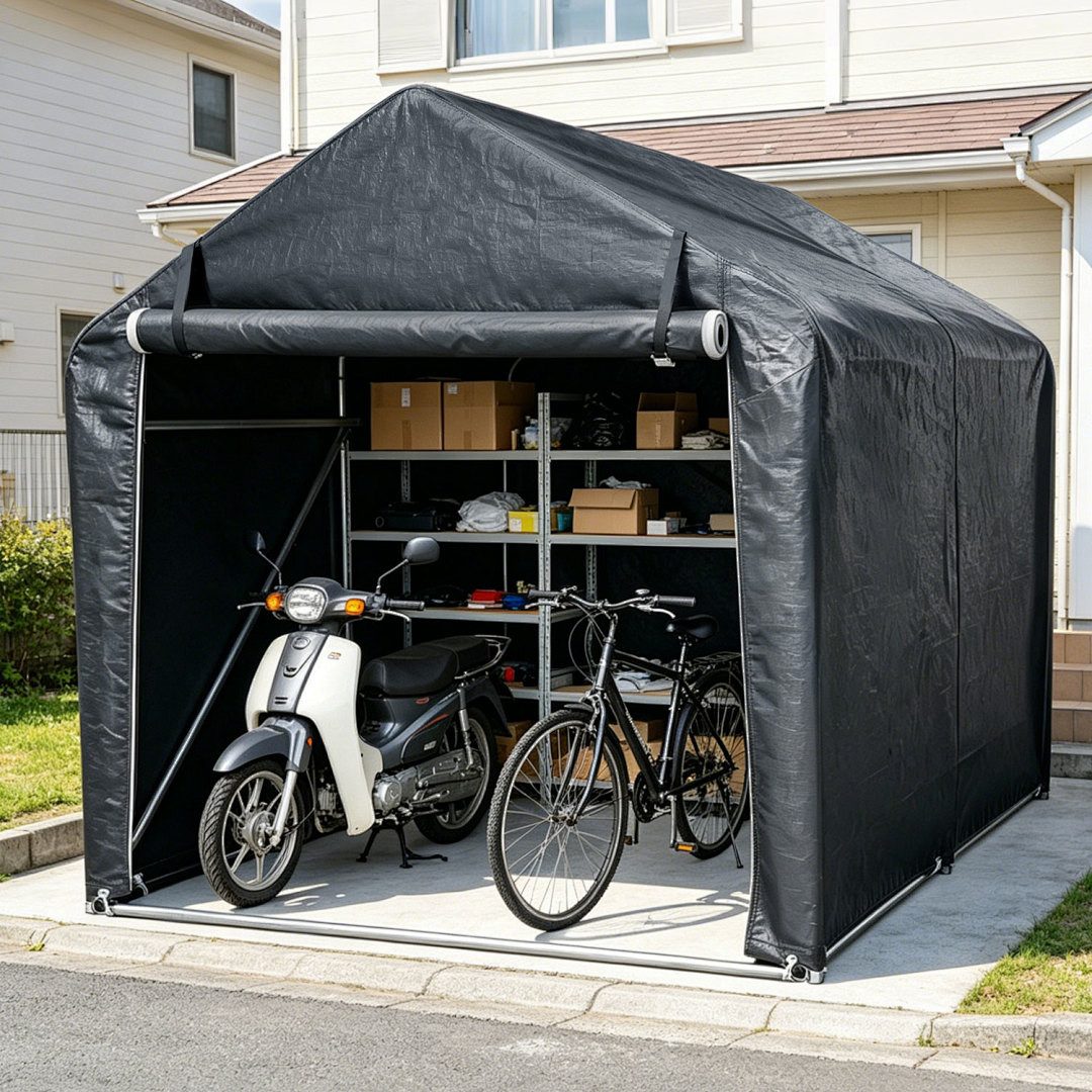 Clanmacy Gerätehaus XL Garagenzelt Motorradgarage 218x157x166cm, 160g PE, Stahlrahmen, BxT: 157x218 cm, Verstärktes verzinktes Stahlgestell, 160g PE-Gewebe, UV-beständig