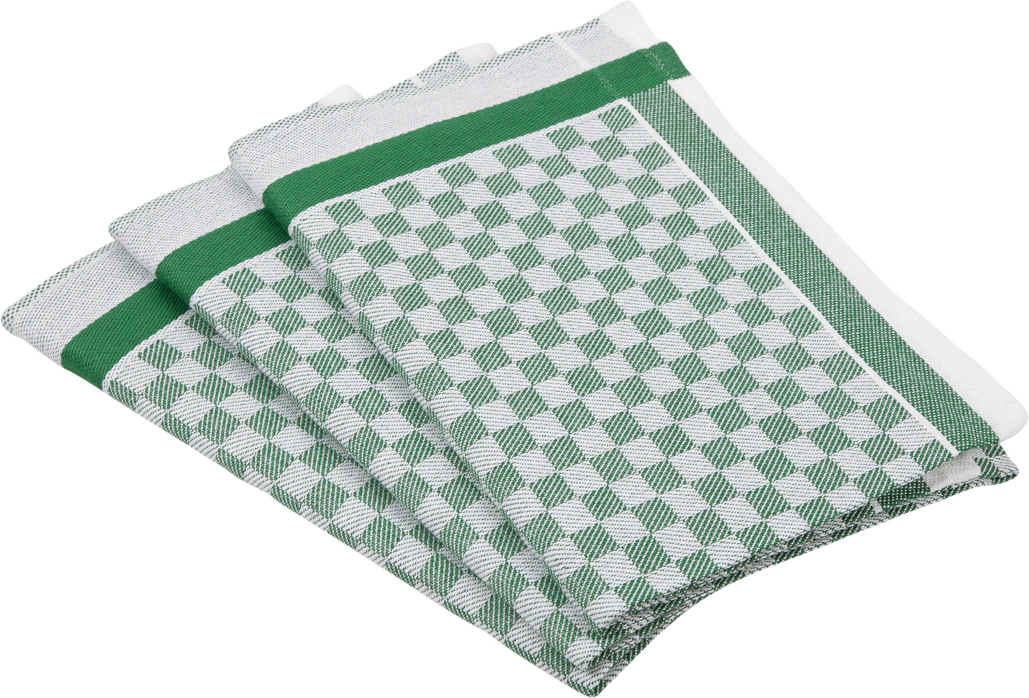 ROSS Geschirrtuch Exclusiv, (Set, Karofond, 3-tlg), grün 50x70 cm