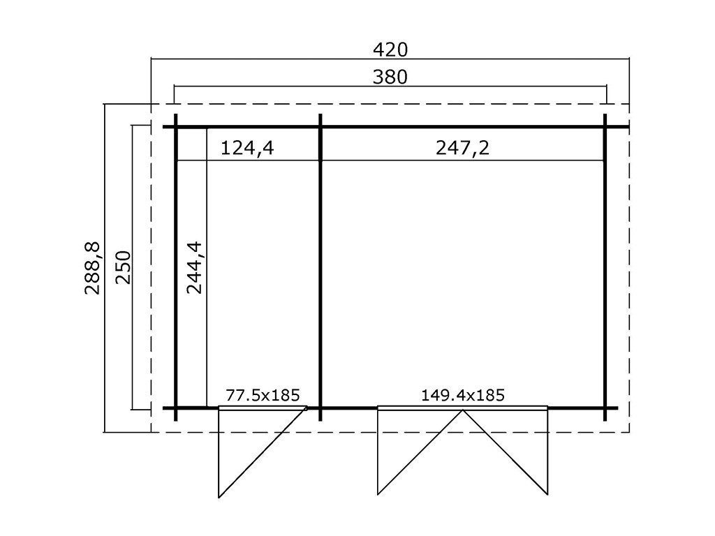 LASITA MAJA Gartenhaus Gartenhaus Blockbohlenhaus Belmont 1 28 mm naturbelassen, BxT: 420x288.80 cm, 28 mm Wandstärke, Einzeltür mit Kunstglas-Einsätzen