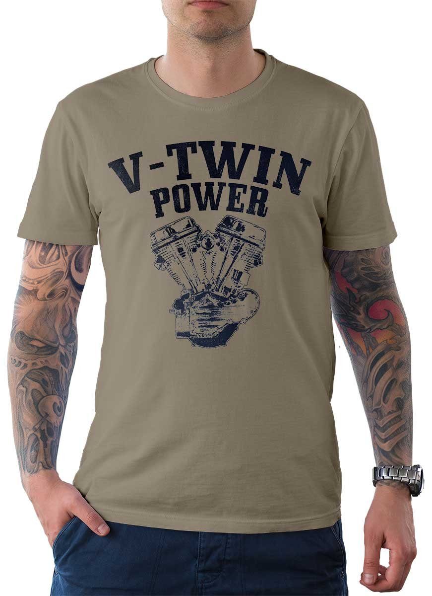 Rebel On Wheels T-Shirt Herren T-Shirt Tee V-Twin Power mit Biker / Motorrad Motiv Zink