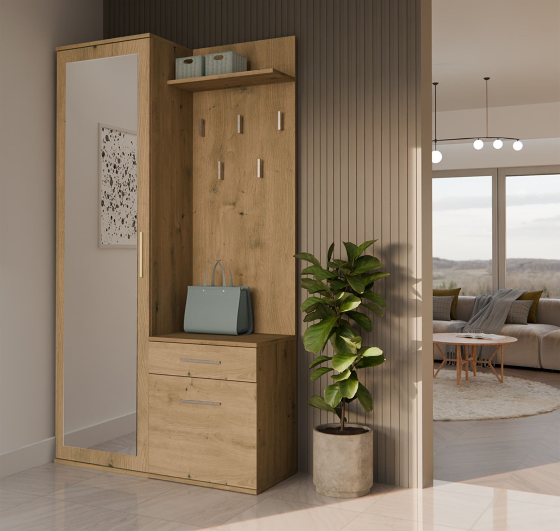 Selsey Garderoben-Set DUVIO, Flurmöbel-Set mit Spiegel & Schuhschrank, 100x180 cm