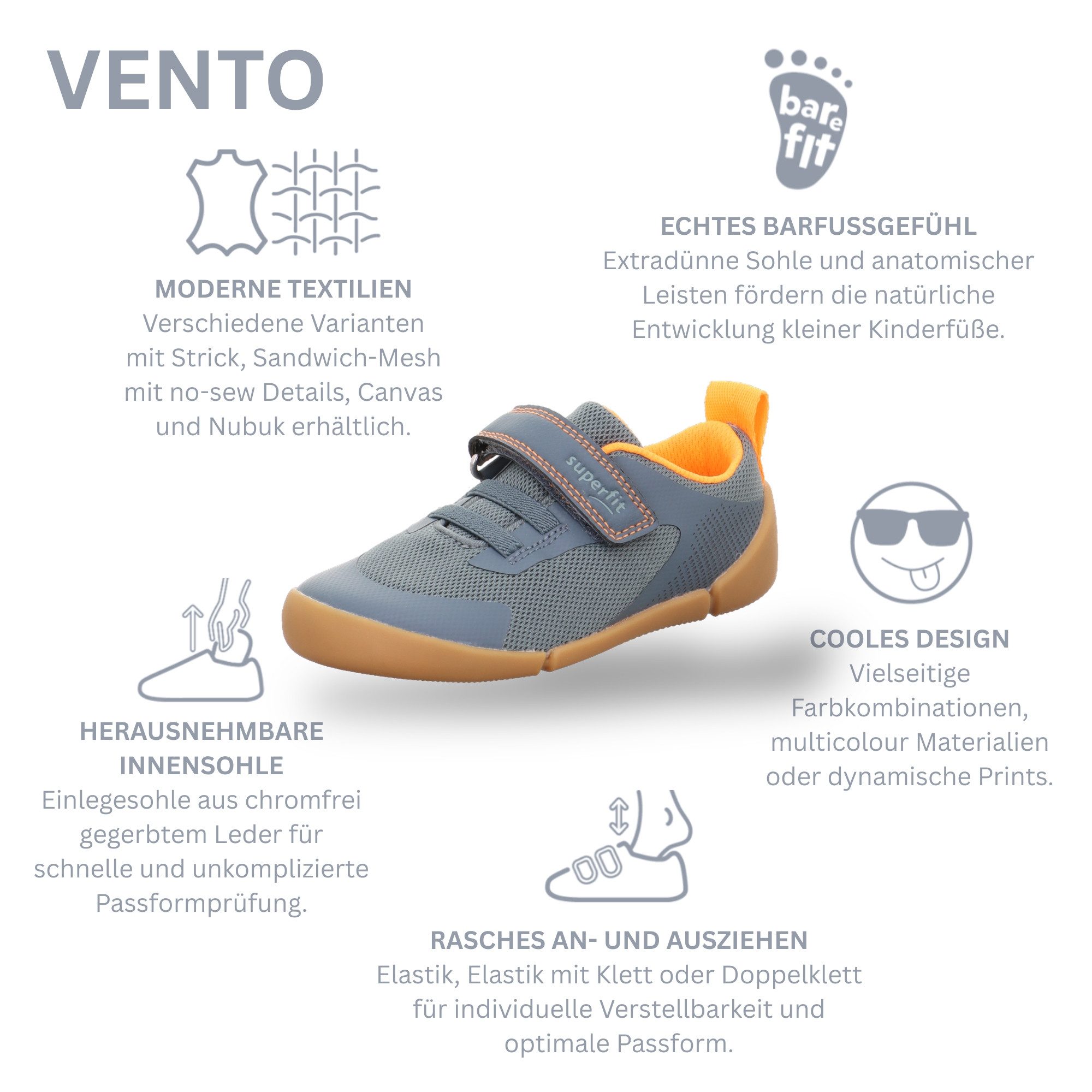 Superfit VENTO WMS: weit Barfußschuh Klettschuh, WMS: weit V, Größenschablone zum Download