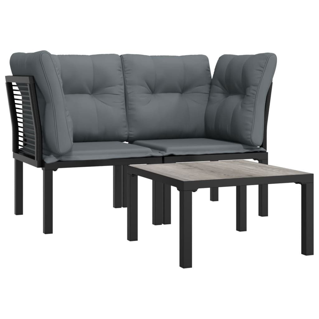 vidaXL Gartenlounge-Set 3-tlg. Garten-Lounge-Set Schwarz und Grau Poly Rattan, (1-tlg)