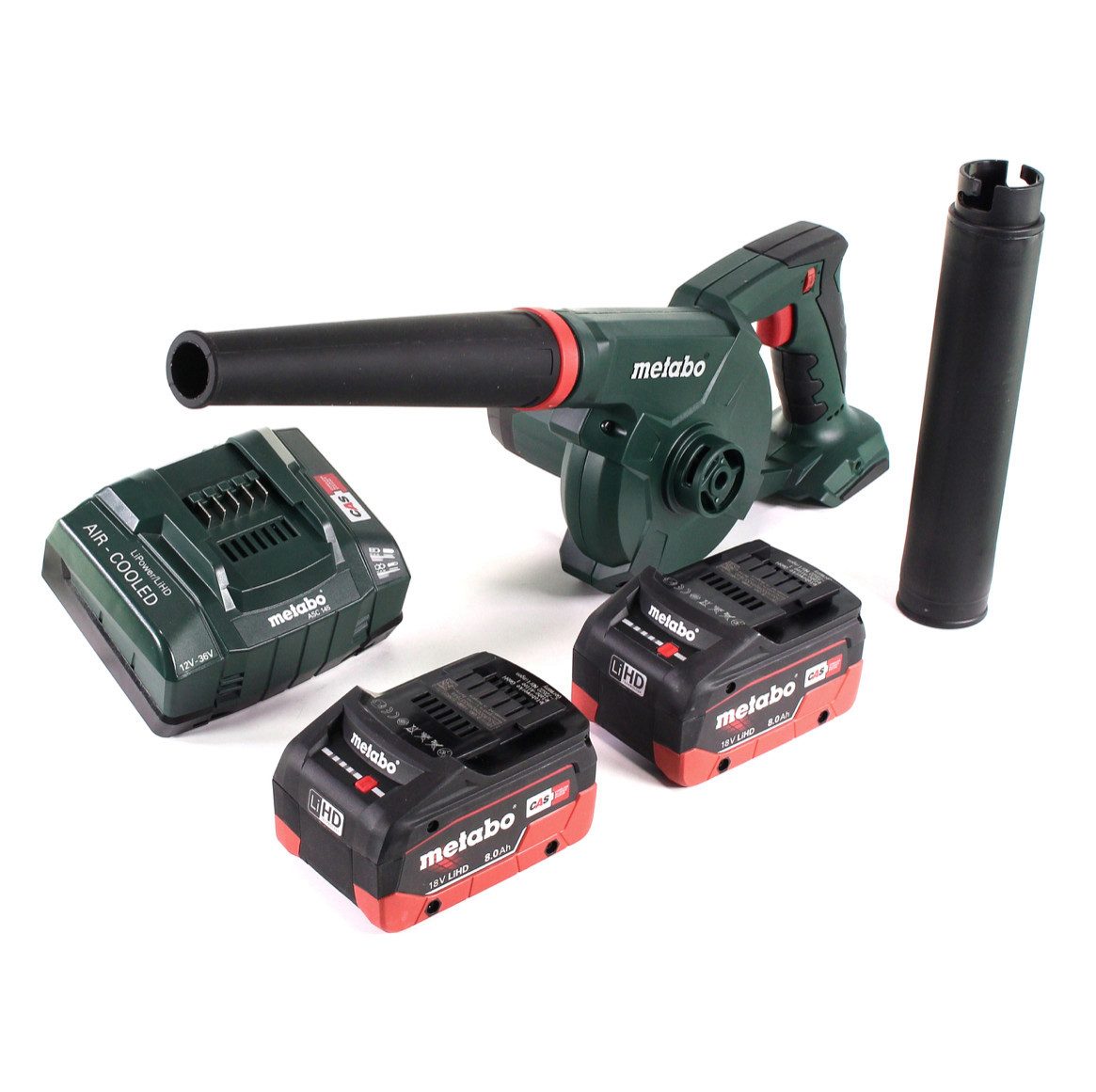 metabo Akku-Laubbläser AG 18 Akku Gebläse 18 V + 2x LiHD Akku 8,0Ah + Ladegerät