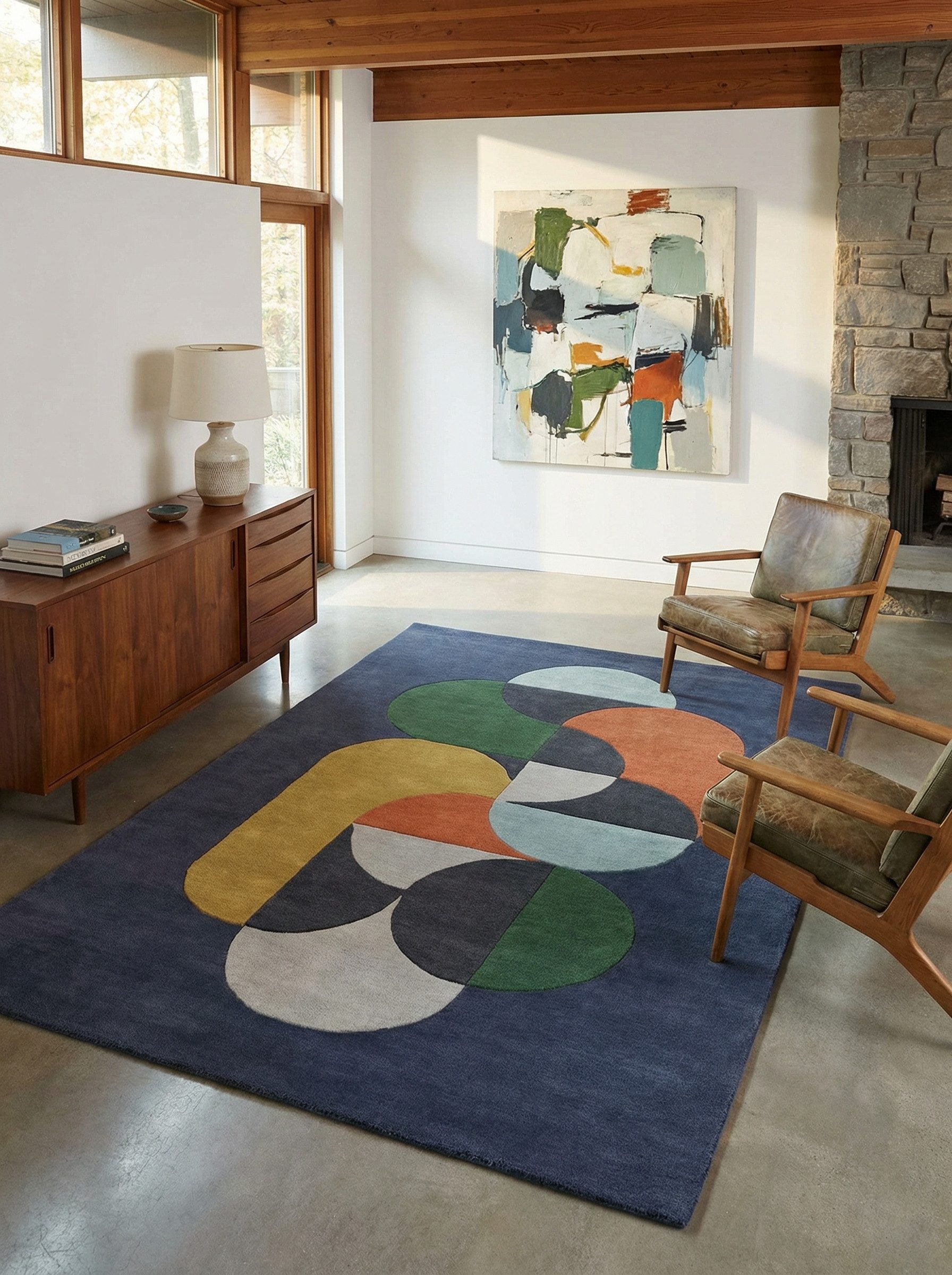 KADIMA DESIGN Wollteppich Handgetuftet, Geometrisch, Mehrfarbig, Hohe Flordichte, Wolle, Textur, Rechteckig, Höhe: 20 mm, Poldichte 3000 g/m², schallabsorbierend, rutschfester Latexrücken