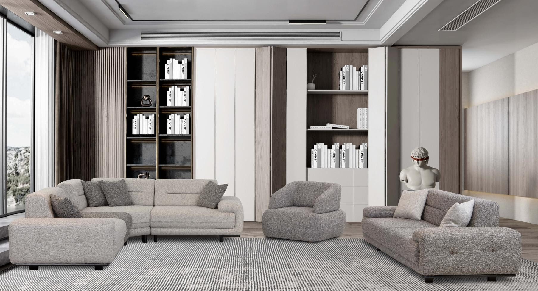 JVmoebel Sitzgruppe Komfortables Sofa Set für entspannte Momente im Wohnzimmer, (3-tlg)