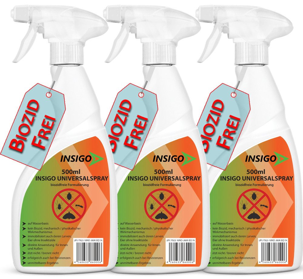 INSIGO Insektenspray Universalspray, Insektenspray, 1,5 l, biozidfreie Formel, auf Wasserbasis, geruchsarm, brennt / ätzt nicht