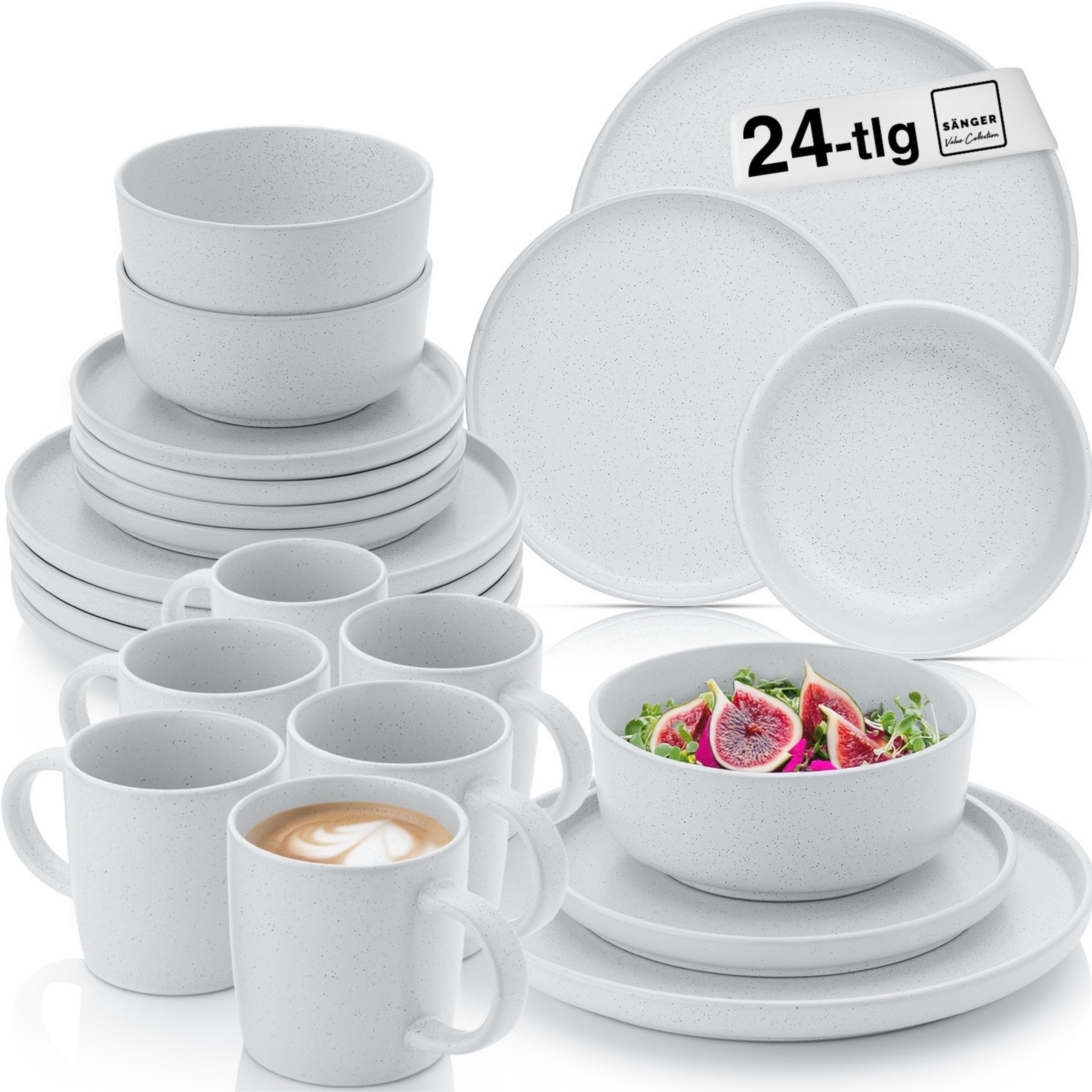 SÄNGER Geschirr-Set Leeds (24-tlg), 6 Personen, Steingut, Комбинированное обслуживание Leeds Frost, Handmade, Erweiterbar, VALUE COLLECTION