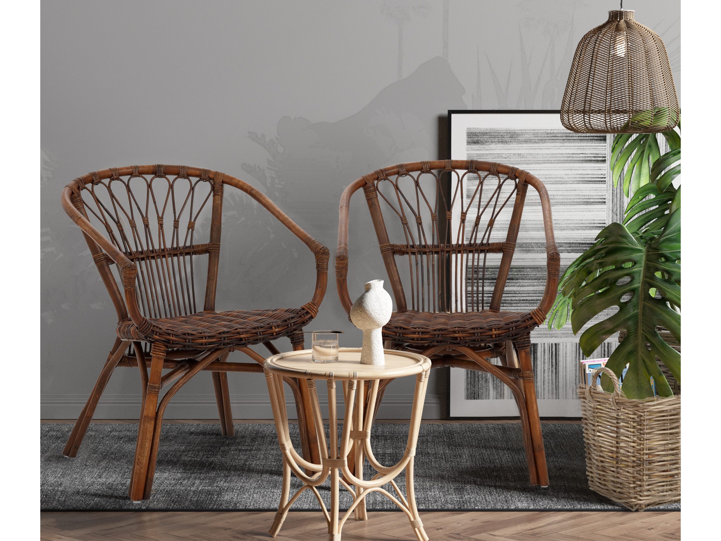 loft24 Rattanstuhl Kello - Esszimmerstuhl Küchenstuhl Stuhl Gartenstuhl Essstuhl (Set, 2 St), Rattangeflecht im maritimen Stil