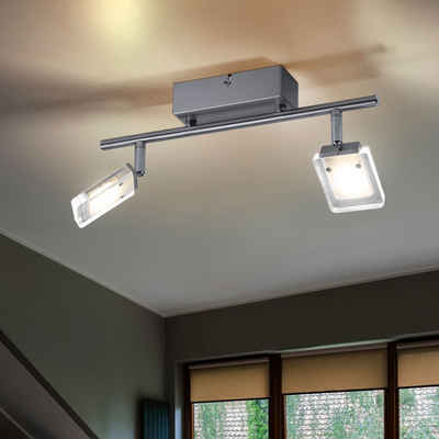 WOFI LED Deckenleuchte, LED-Leuchtmittel fest verbaut, Warmweiß, LED Decken Leuchte Wohnraum Strahler silber 2-flg schwenkbar IP20 WOFI