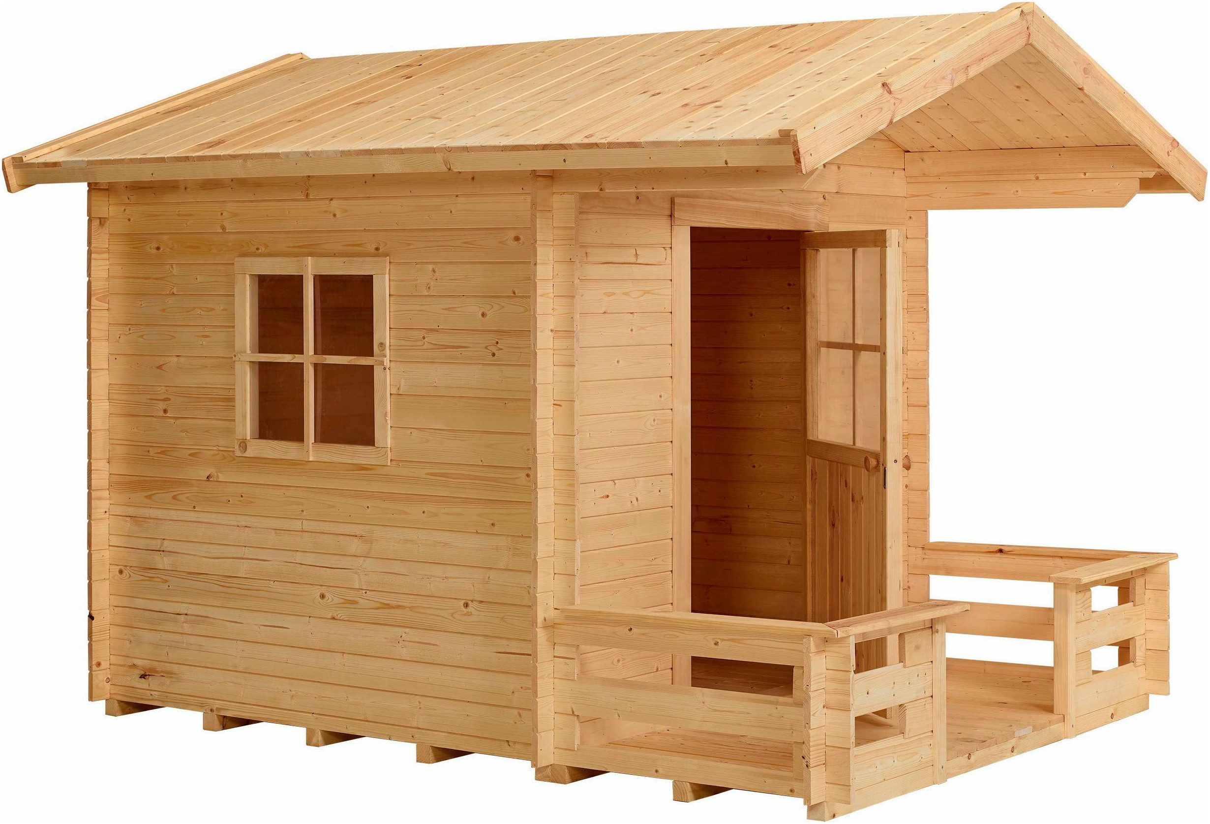 PLUS Spielhaus 182×161 cm + 72 cm Terrasse - unbehandelt, Made in Europe
