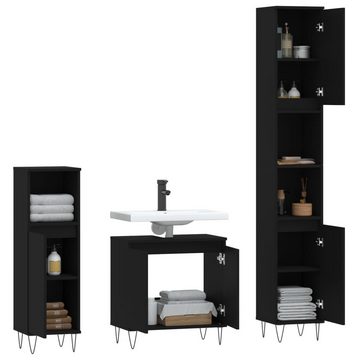 vidaXL Badezimmer-Set 3-tlg. Badmöbel-Set Schwarz Holzwerkstoff, (1-St)