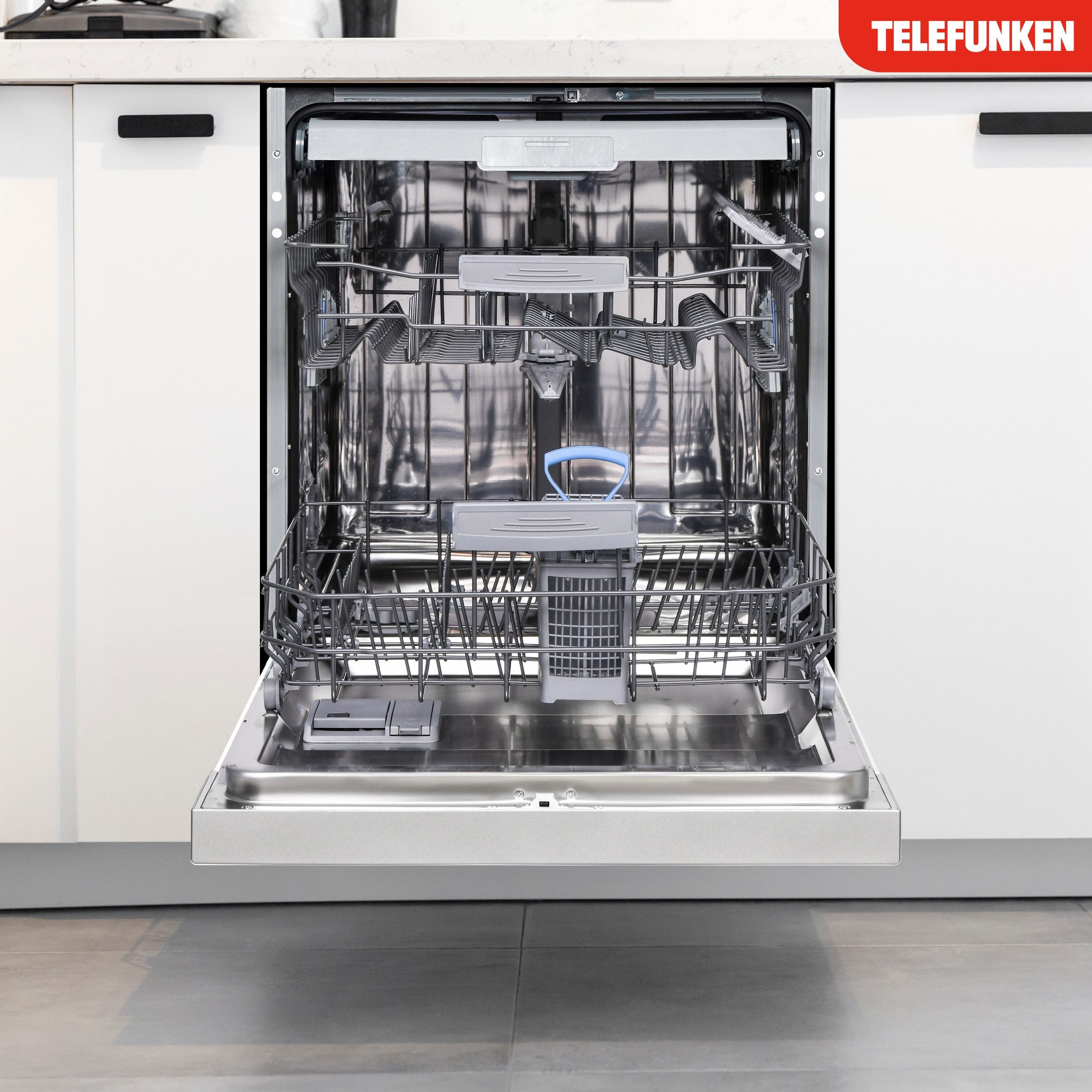 Telefunken teilintegrierbarer Geschirrspüler GET6014AI, 9 l, 14 Maßgedecke, Einbau Spülmaschine teilintegriert 60 cm, 14 Gedecke, AquaStop, EEK A