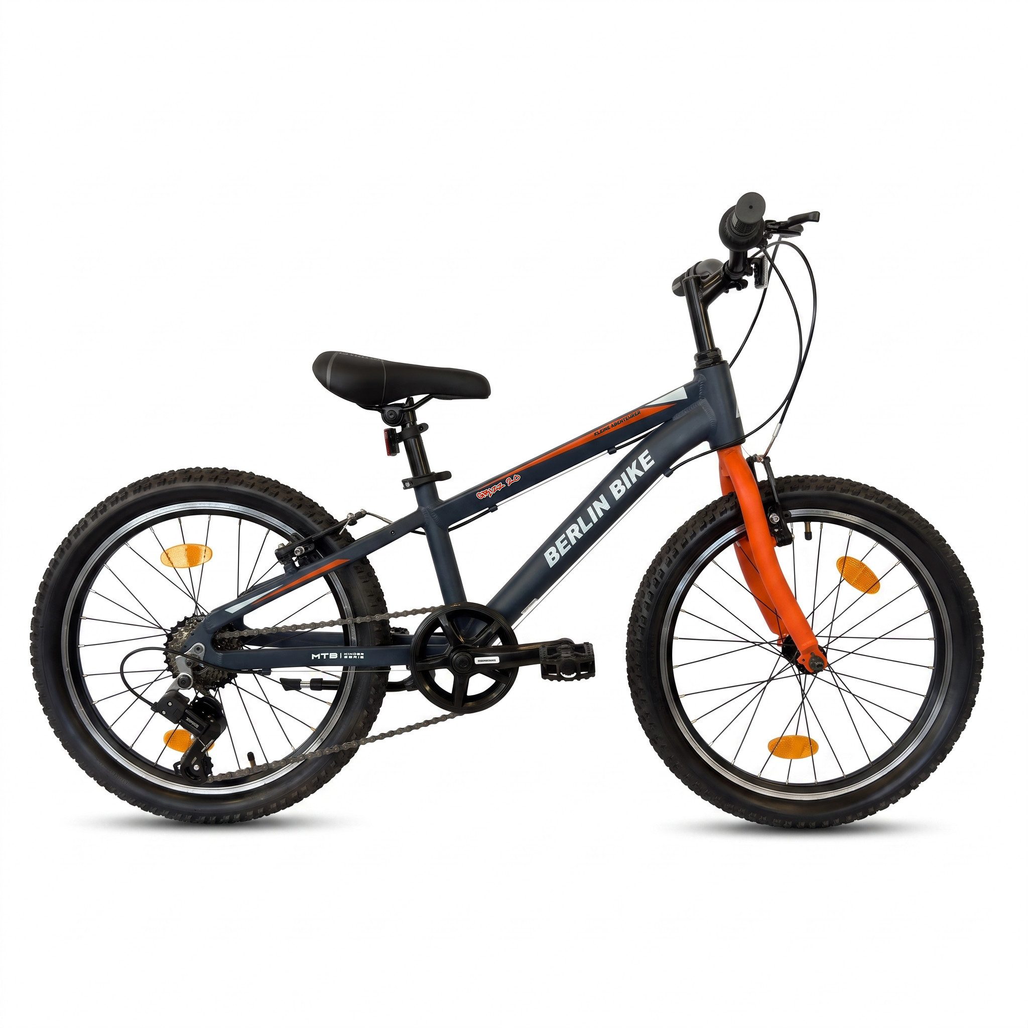 BERLIN BIKE Kinderfahrrad 20 Zoll MTB Kid Grizz Serien, leichtes Aluminiumrahmen, 7 Gang Shimano RD-TY200 Schaltwerk, Kettenschaltung, Mitwachsend dank höhenverstellbarem Sattel und Lenker