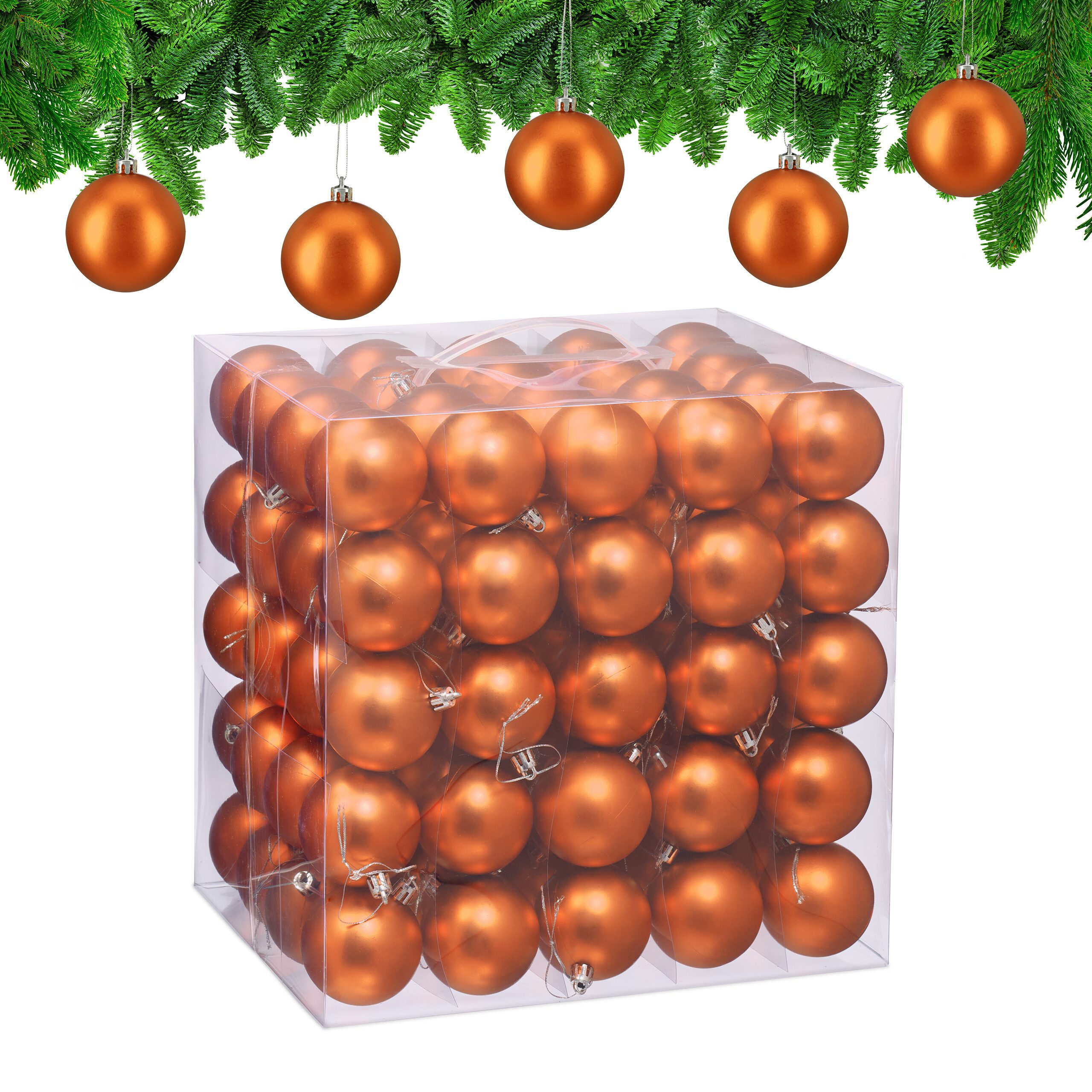 relaxdays Weihnachtsbaumkugel Weihnachtskugeln 100er Set (100 St), orange