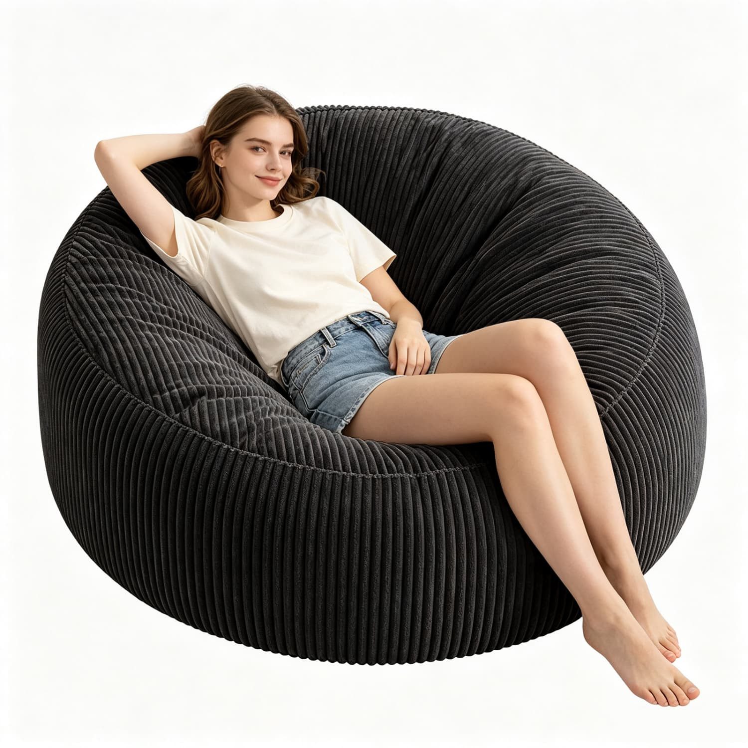 ANYSUN Sitzsack XXL Ø 143 cm mit Memory-Schaum für Erwachsene, Cord-Bezug (1 St), Formstabil & weich gepolstert, montagefrei – für Wohnzimmer & Gaming