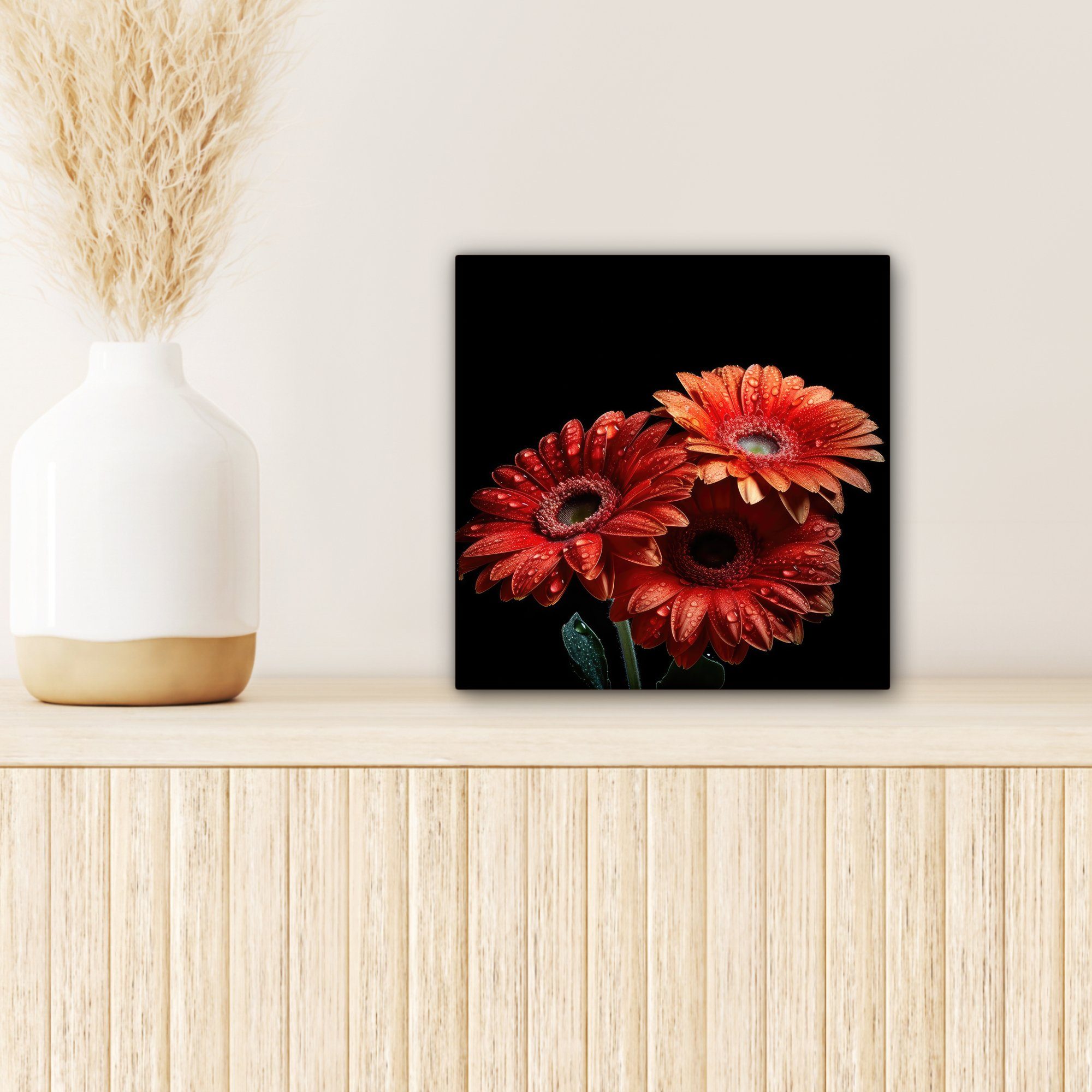 Botanisch Natur, Rot 20x20 - cm für (1 Blumen - St), Schlafzimmer, Bilder - - Wohnzimmer OneMillionCanvasses® Leinwand Leinwandbild Gerbera
