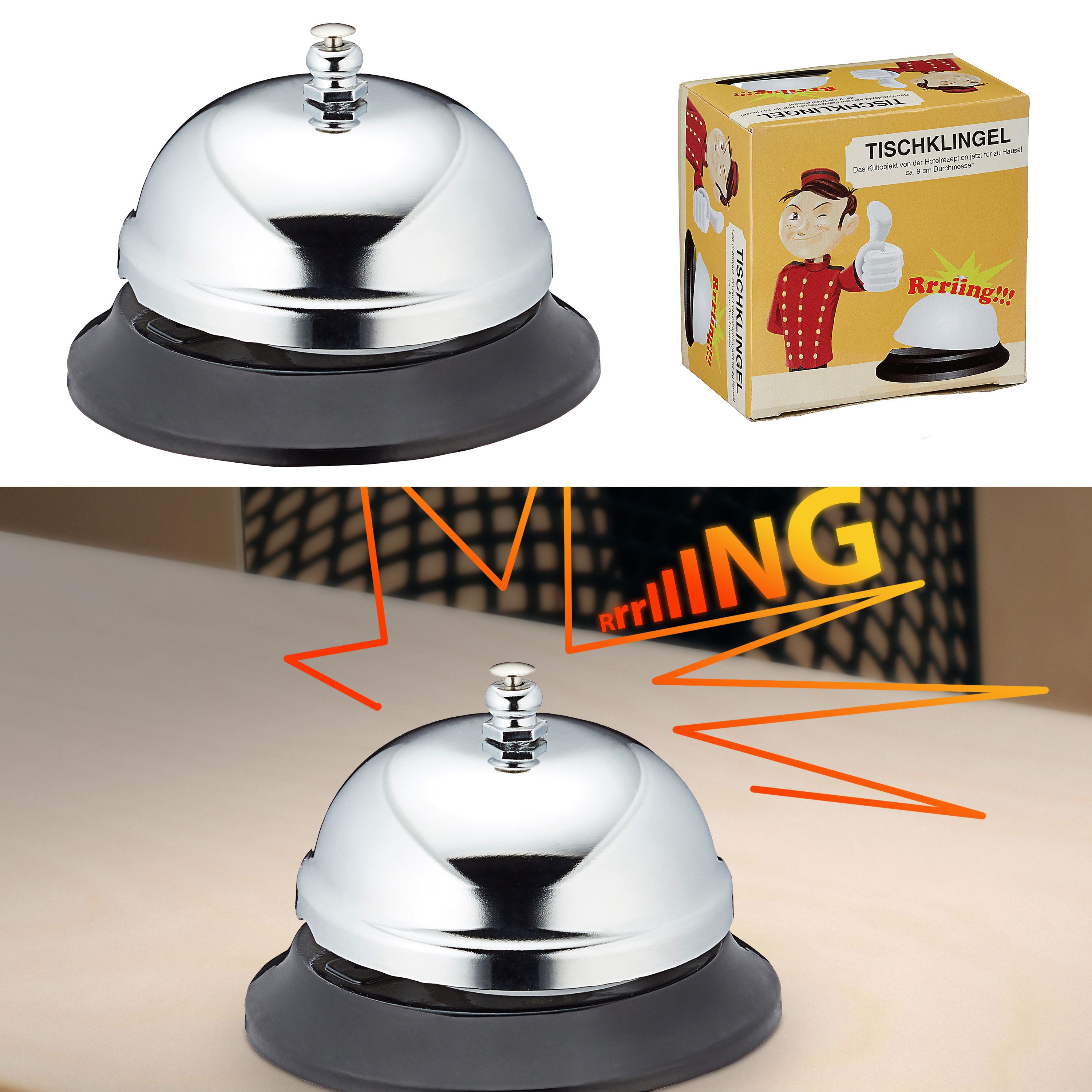 CEPEWA Türklingel Tischklingel Rezeptionsklingel silber Ø 8,5 cm Metall Tischglocke