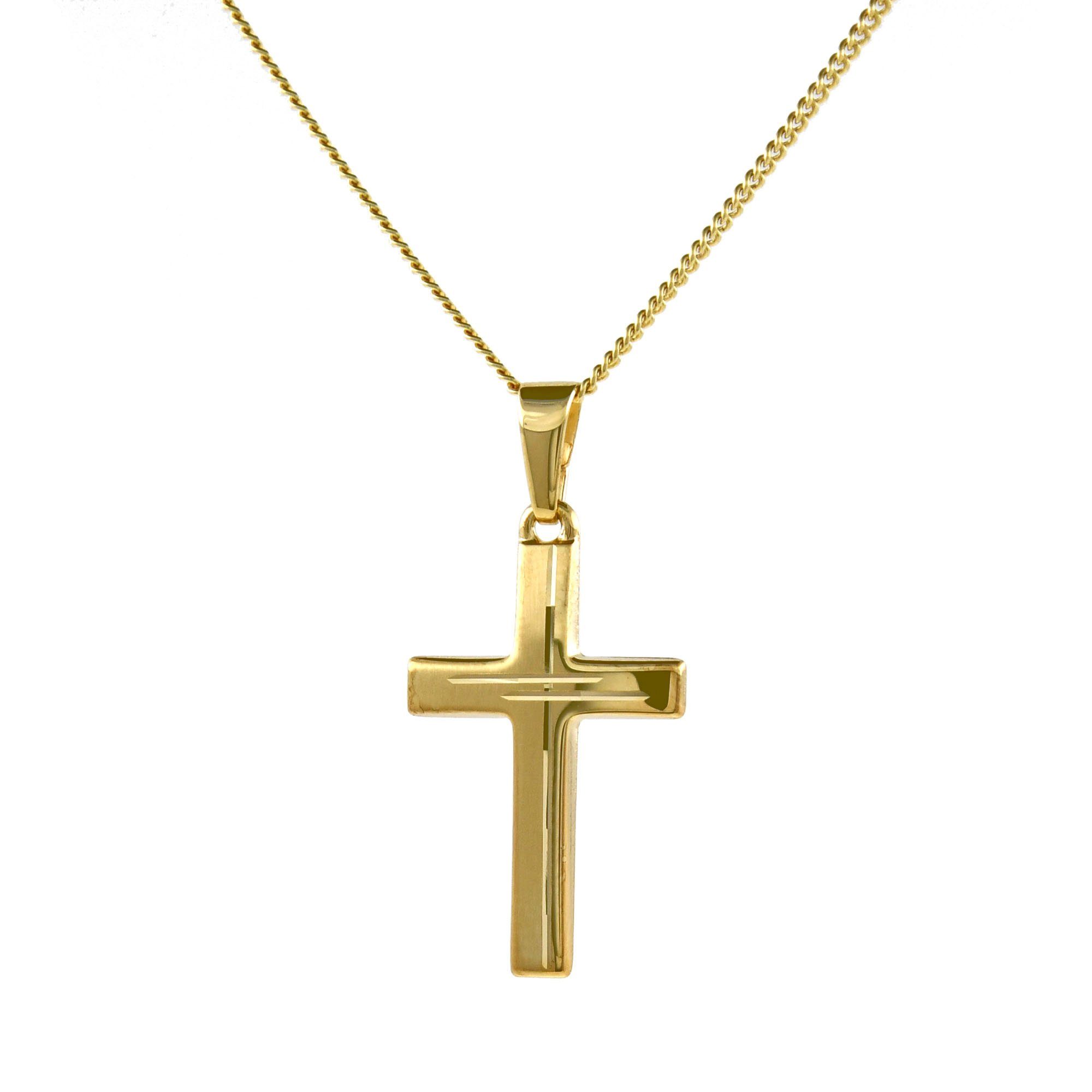 Kreuzanhänger Gold Anhänger Kreuz mit Goldkette massiv 333 - 8 Karat Gold 36 cm