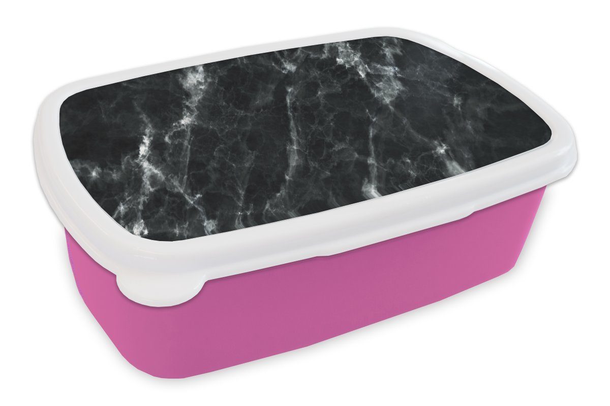 MuchoWow Lunchbox Marmor - Luxus, Kunststoff Brotbox rosa - Kinder, für Kunststoff, Schwarz (2-tlg), Mädchen, Snackbox, Brotdose Erwachsene