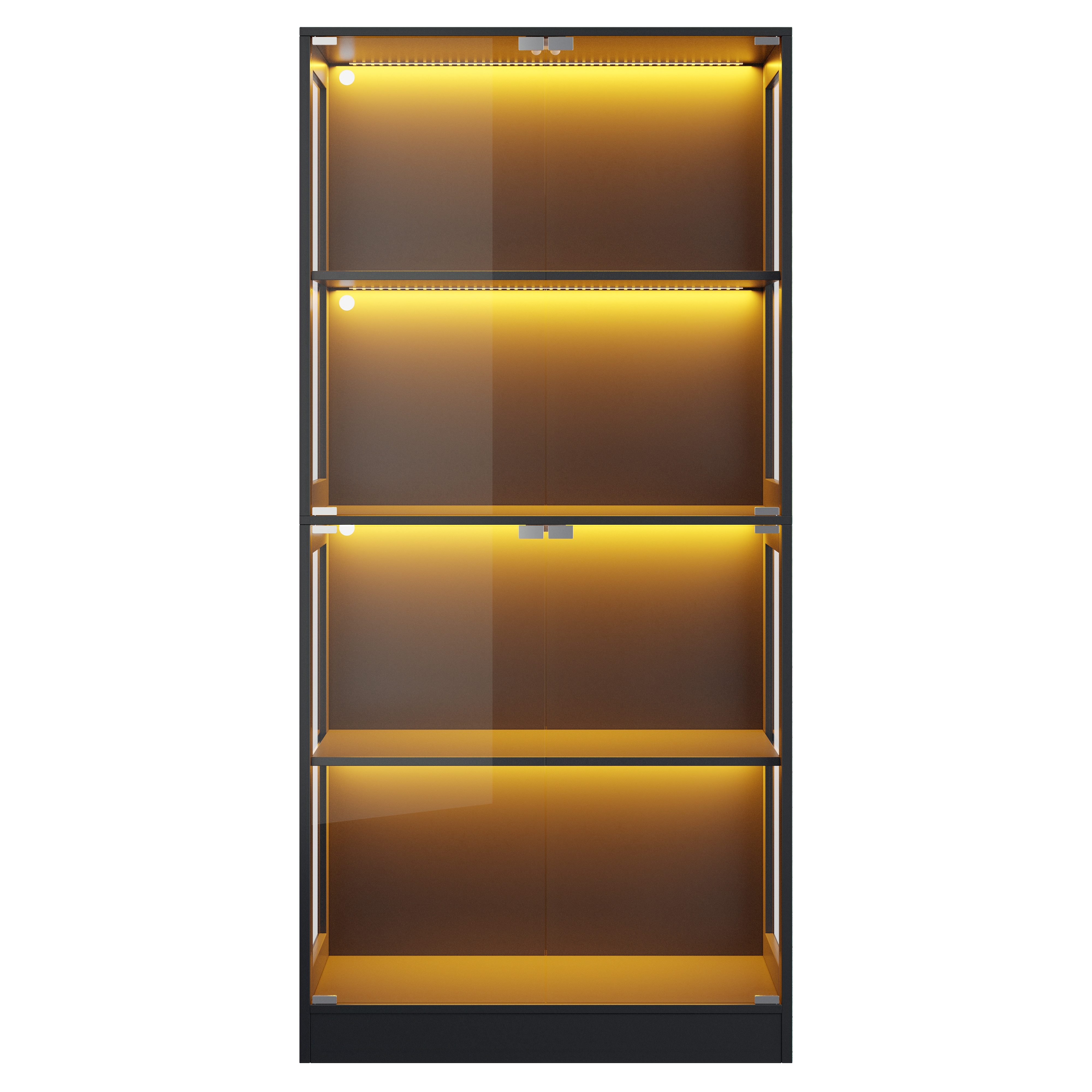 Flieks Glasvitrine Eckvitrine mit LED-Beleuchtung und 4 Glastüren (80x35x170 cm, 1-St) Standvitrine Eckschrank Hochschrank Sammlervitrine mit 4 Ebenen