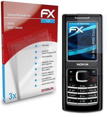 atFoliX Schutzfolie Displayschutz für Nokia 6500 Classic, (3 Folien), Ultraklar und hartbeschichtet