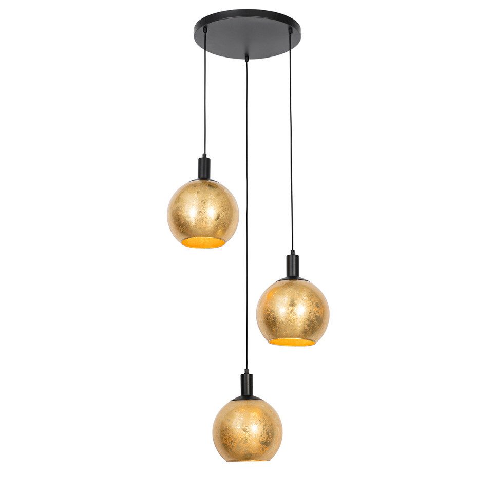 Qazqa Pendelleuchte Bert, ohne Leuchtmittel, E27, Gold/Messing, Design, Glas, 3-flammig