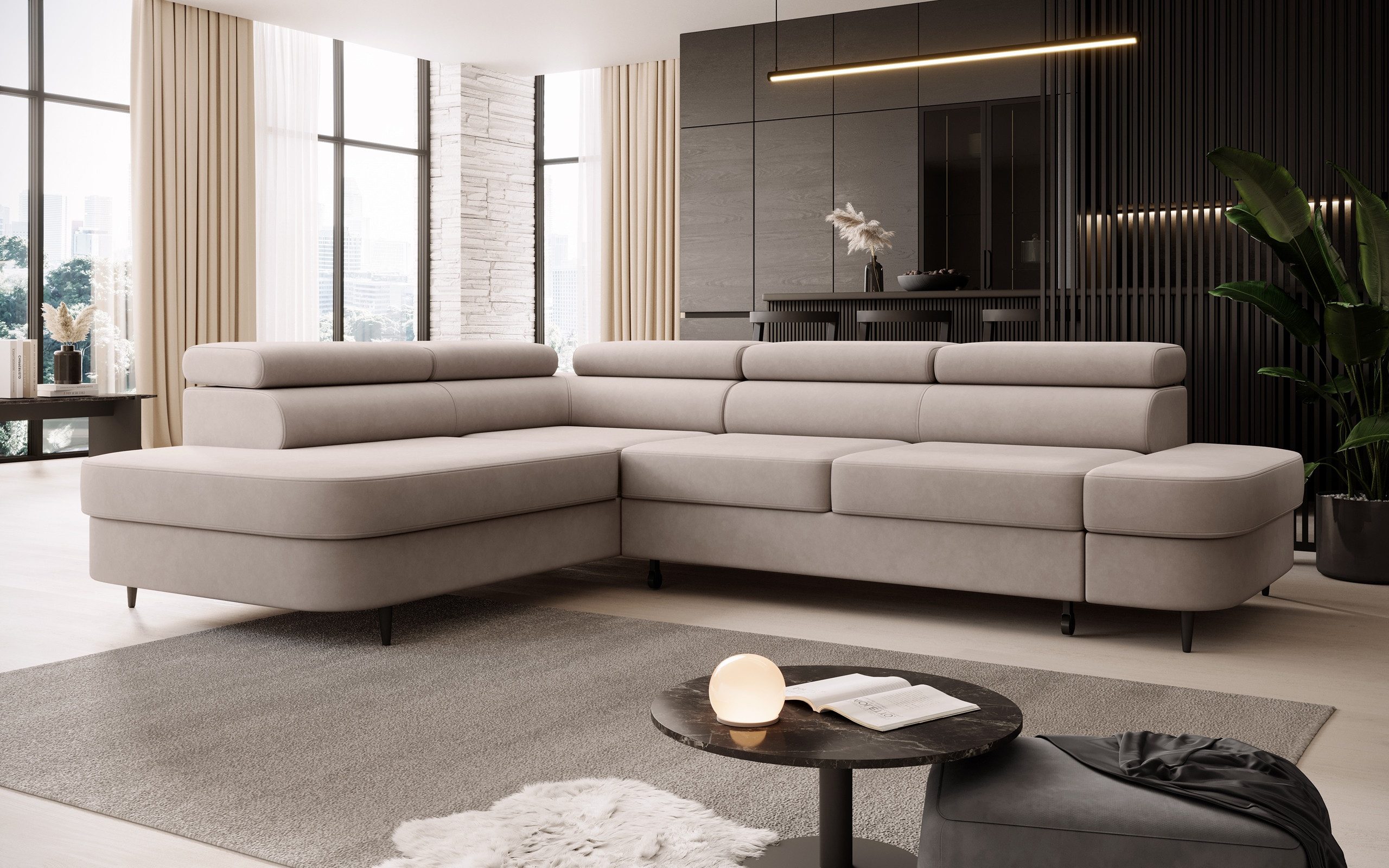 Muffo Ecksofa Priam L, Verstellbare Kopfstützen, angenehmer und fühlbarer S günstig online kaufen