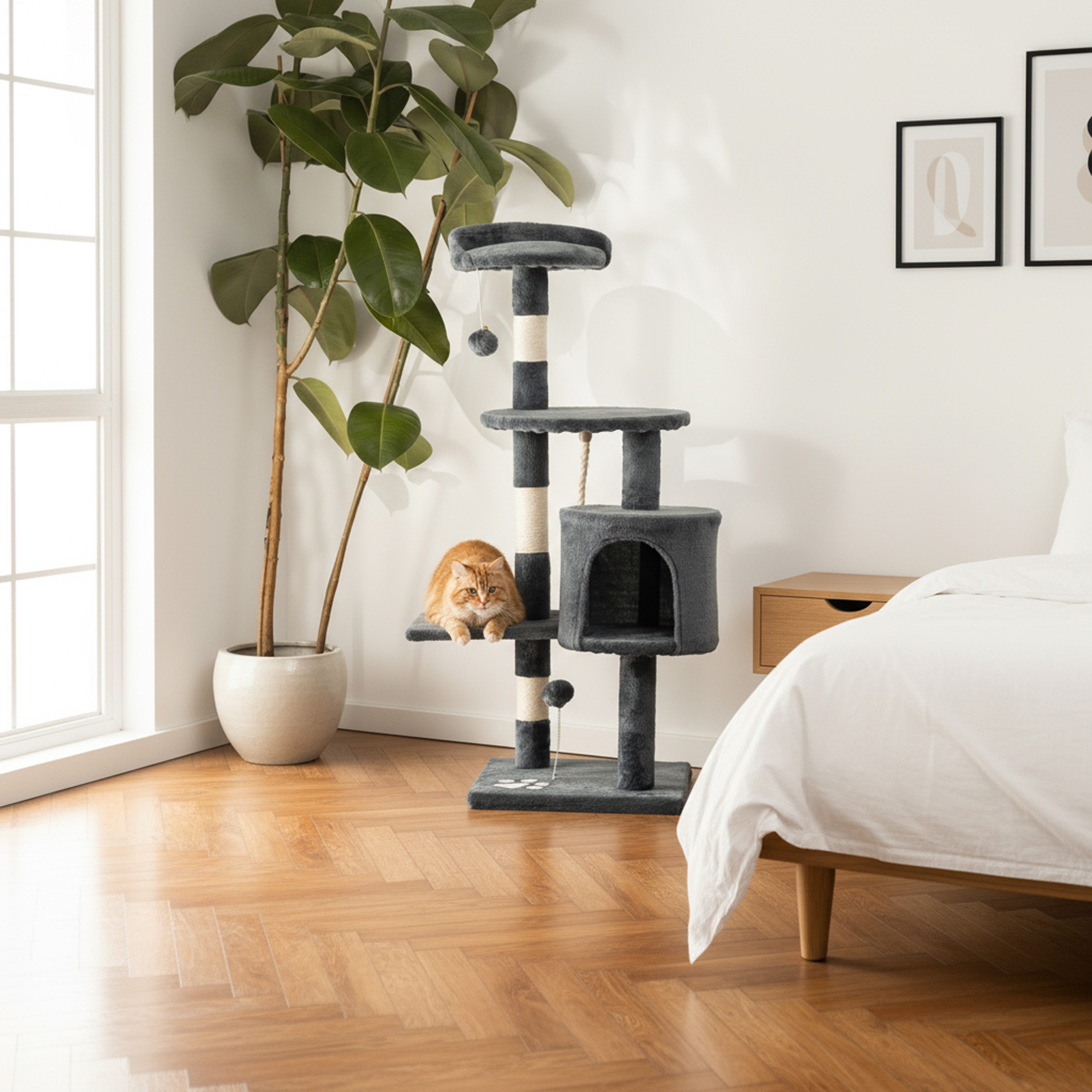 belviona Kratzbaum kompakt 112 cm, mit Spielbällen, Sisal & Kuschelhöhle