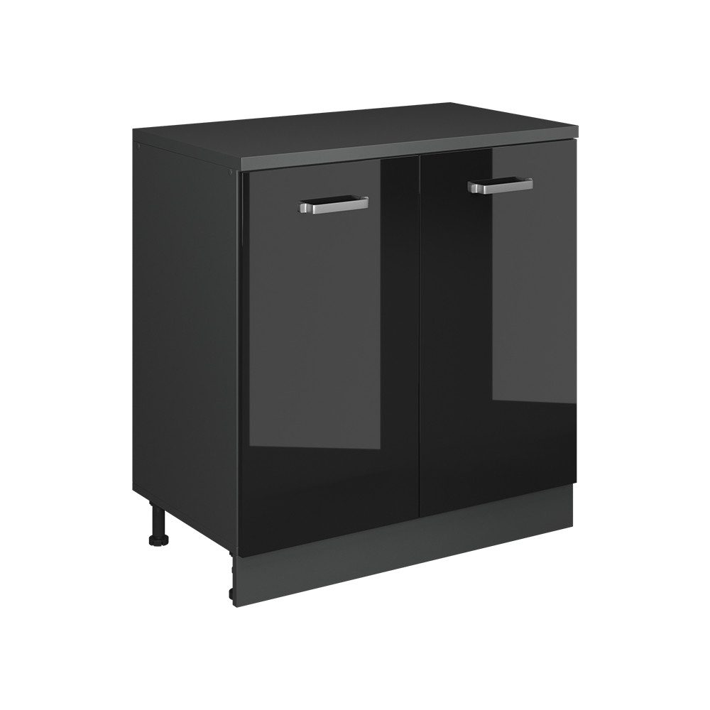 Vicco Unterschrank R-Line, Schwarz Hochglanz, 80 cm ohne Schräge mit 2 Türen