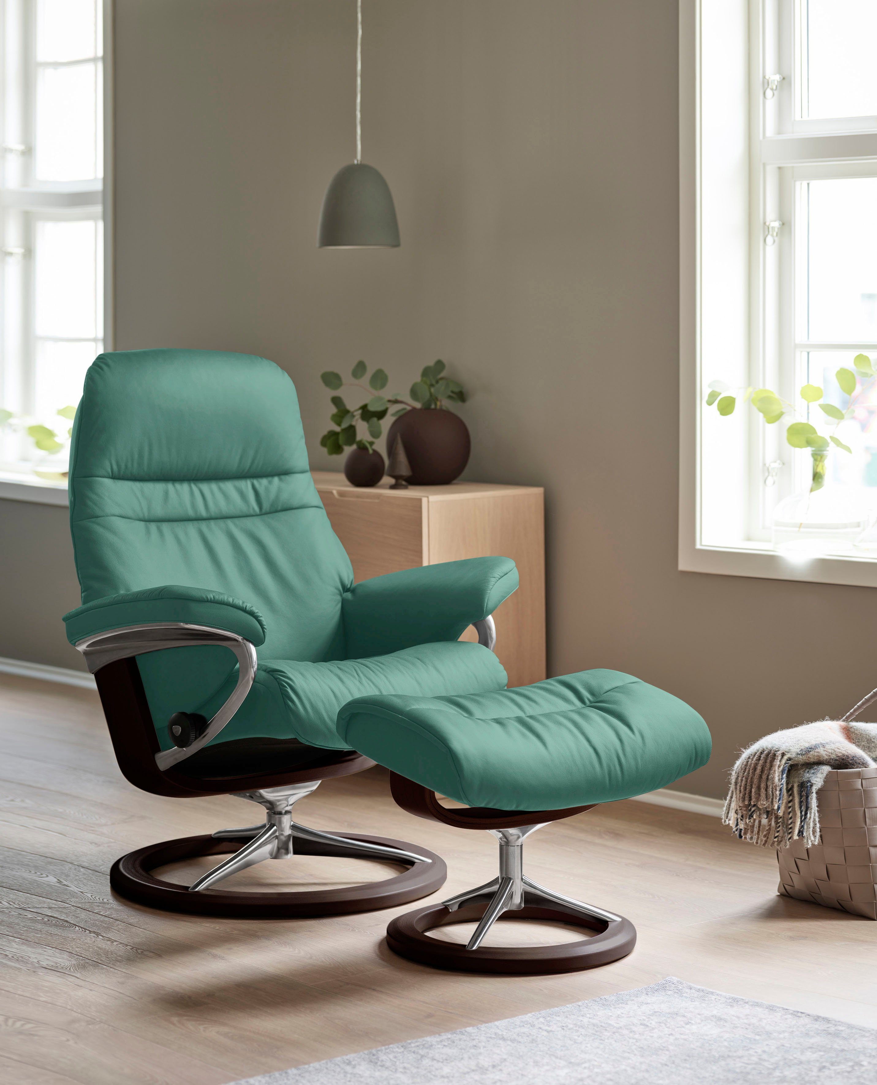 Sunrise Größe Relaxsessel mit Hocker), Relaxsessel Stressless® Base, (Set, Braun L, Signature Gestell mit