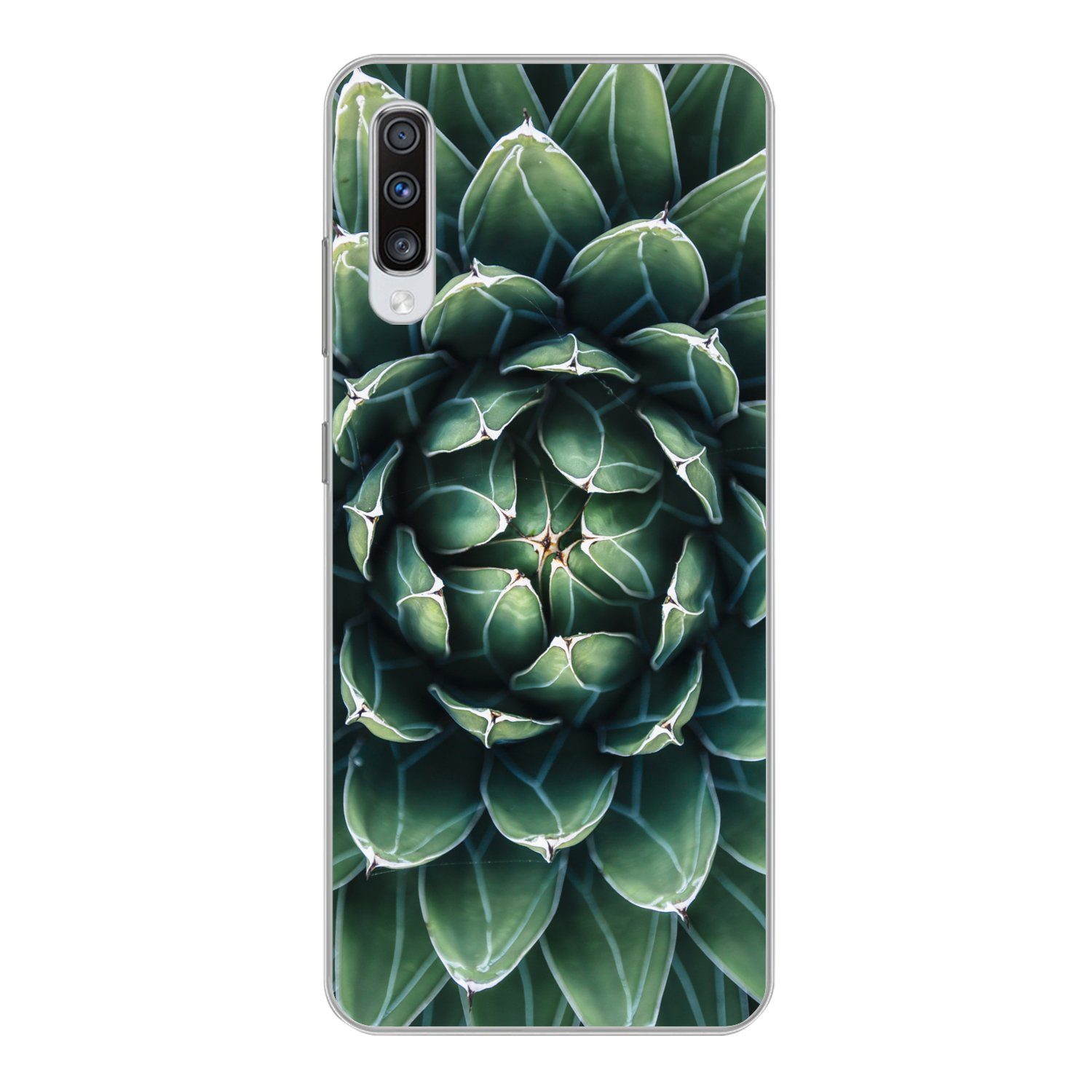 MuchoWow Handyhülle für Samsung Galaxy A70 Ein grünes Blumenmuster, Phone Case, Silikon, Schutzhülle Dünn