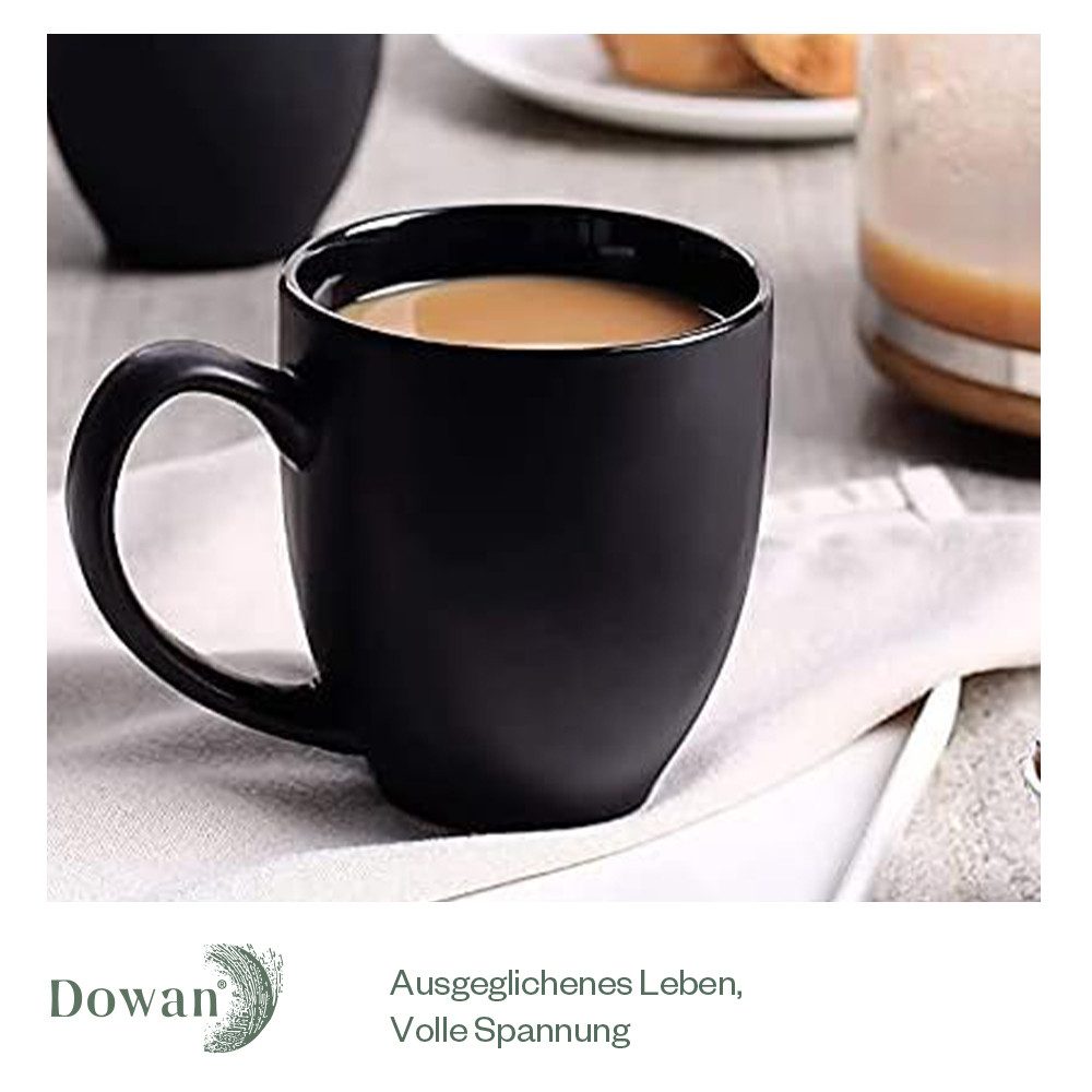 Dowan Becher Keramik Kaffeebecher 6er Set – 470 ml, große schwarze Kaffeetassen, Keramik