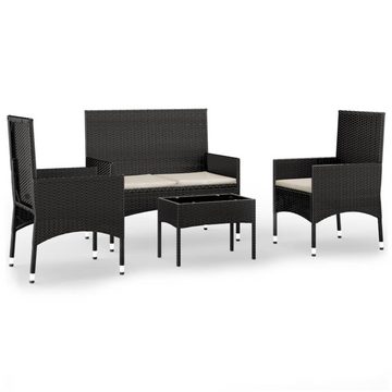 vidaXL Gartenlounge-Set 4-tlg. Garten-Lounge-Set mit Kissen Schwarz Poly Rattan, (4-tlg)